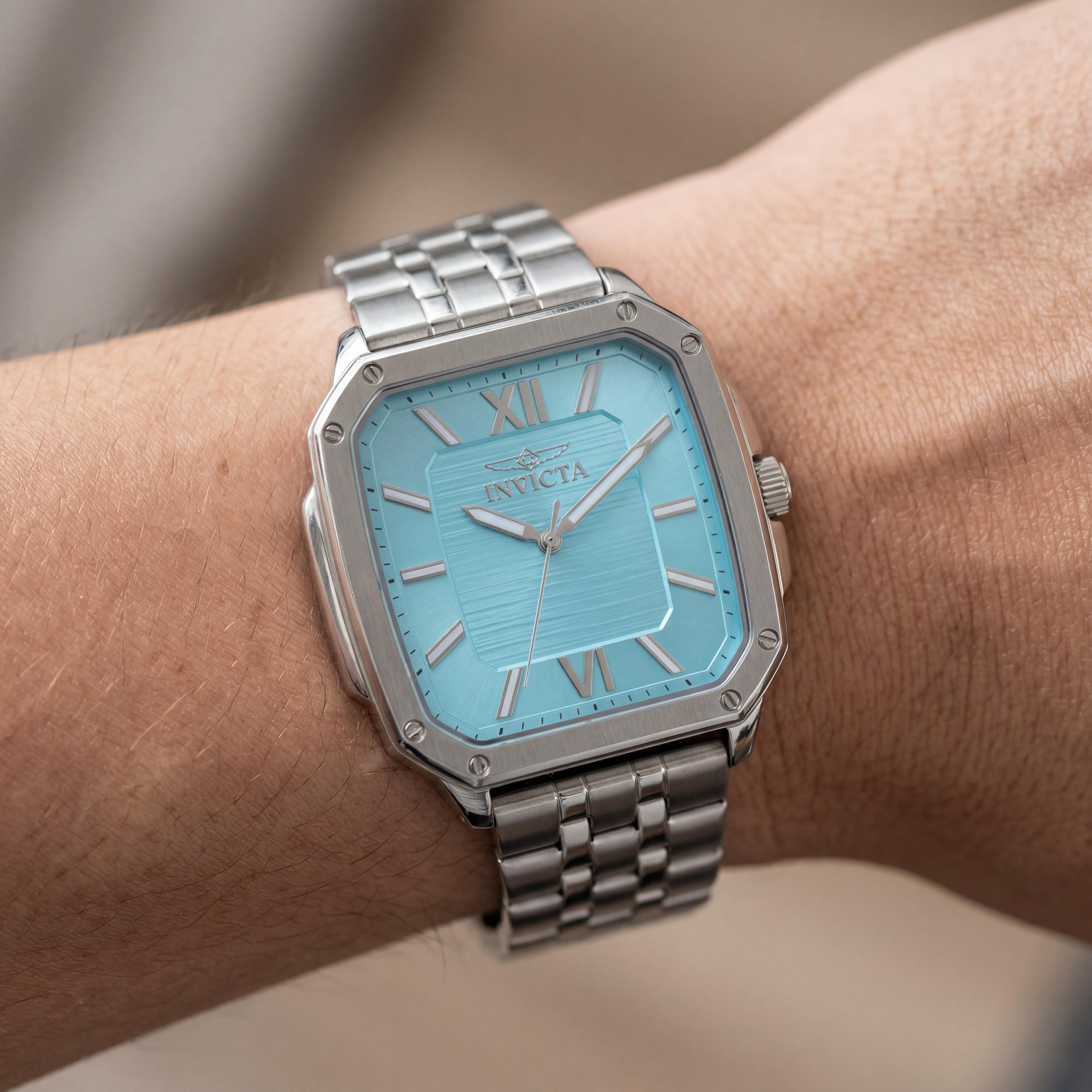 Invicta Cuadro 50357 Reloj de cuarzo para hombre de 39 mm con caja y brazalete de acero inoxidable plateado, esfera azul, Photo 4