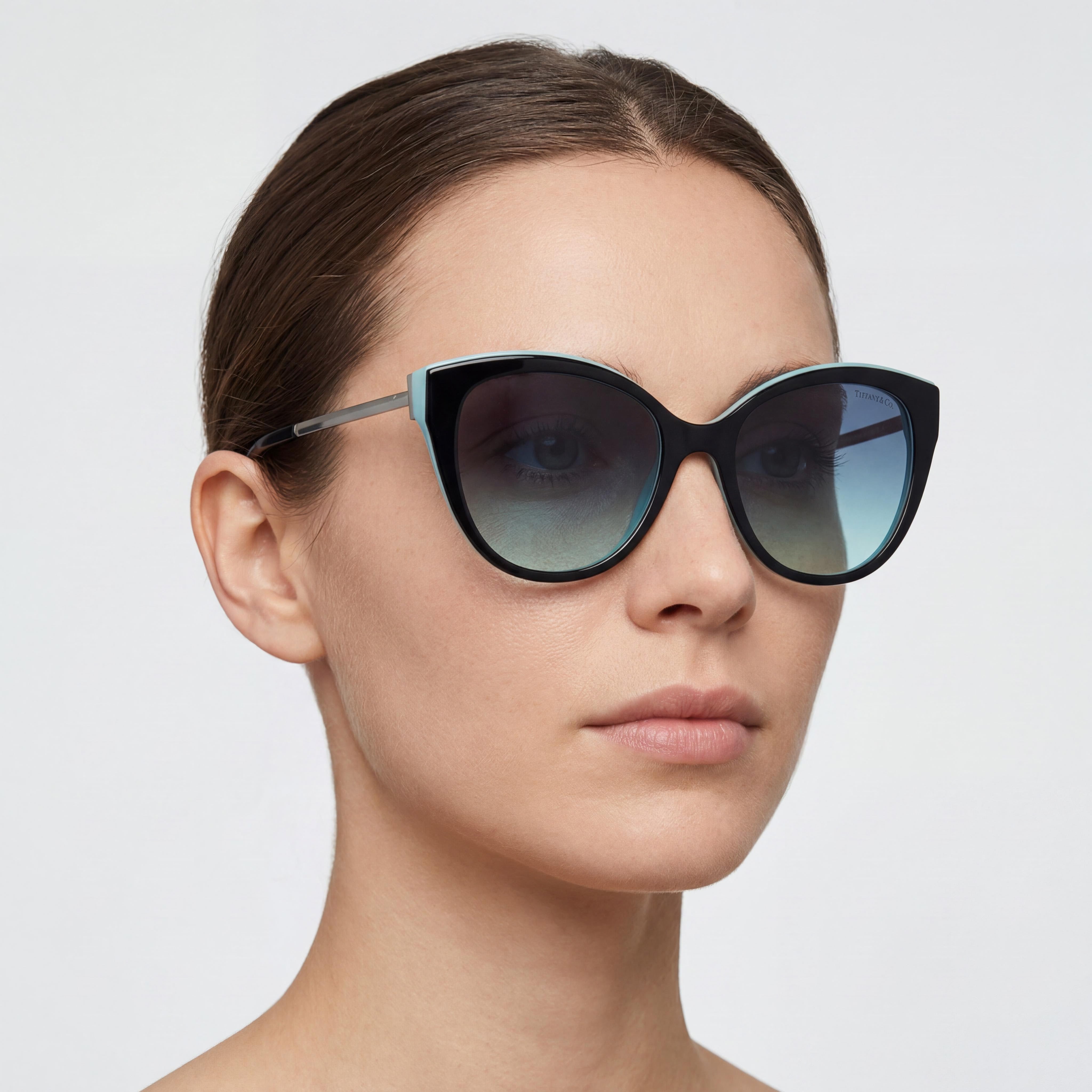Tiffany & Co. TF 4166 Women's Plastic Cat Eye Sunglasses Black Blue Frame Blue Gradient UV400 55mm, Photo 4