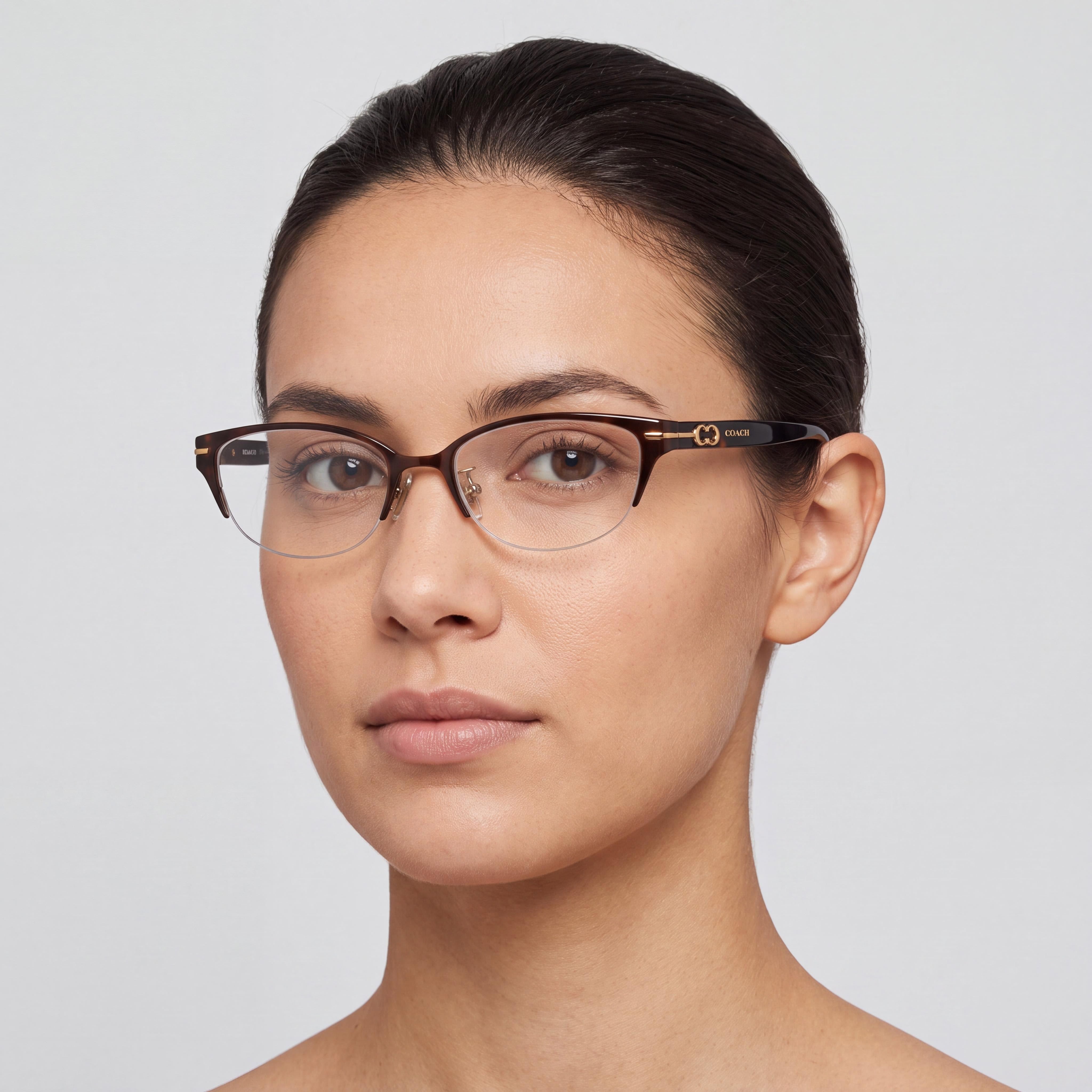 COACH Hc 5058 Women's Semi-Rim Rectangle Satin Dark Brown Dark Tortoise Composite Eyeglasses 49mm, Photo 5