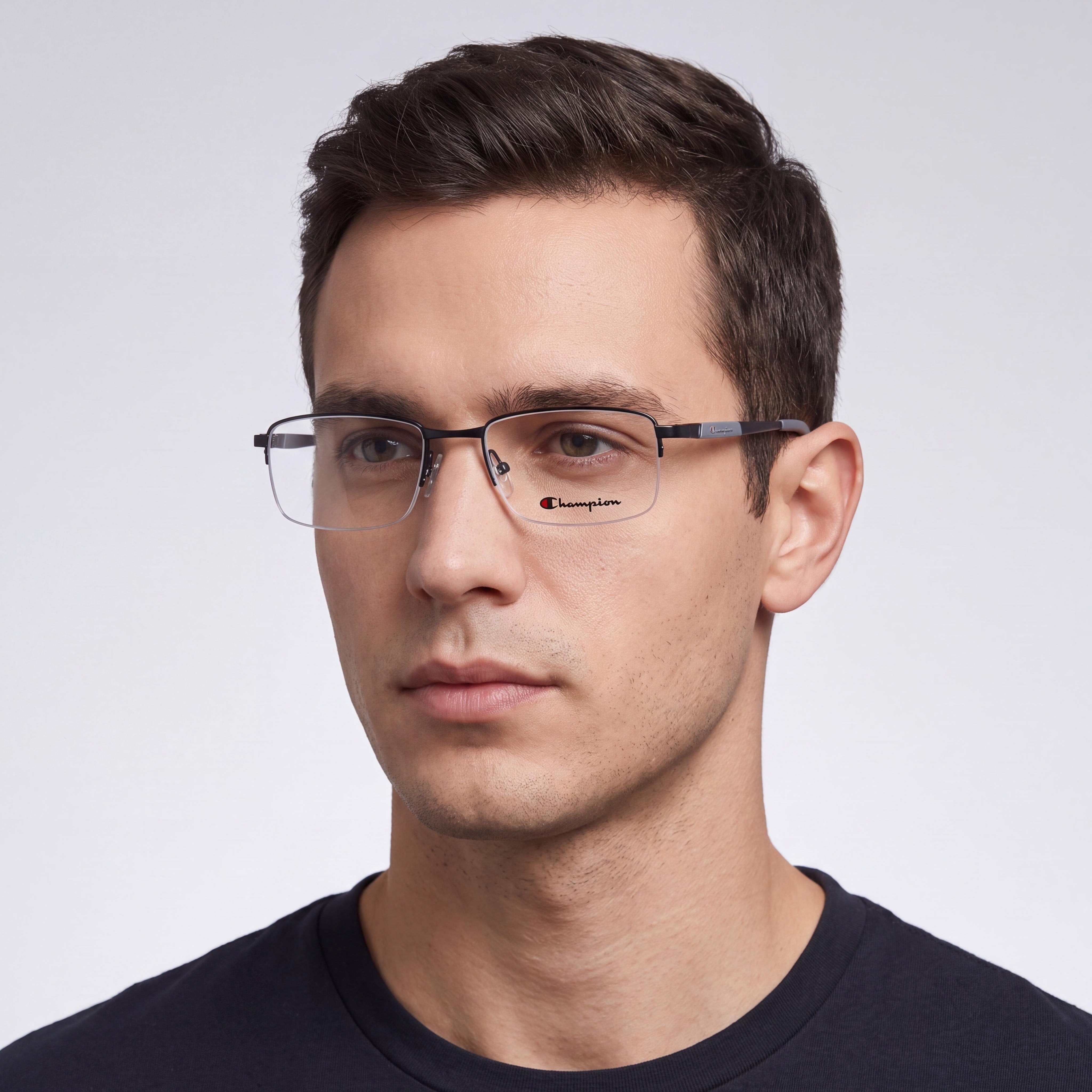Champion 1016 Unisex Black Metal Rectangle Shape Frame Eyewear with Clear Polycarbonate Lenses 51mm, Photo 4