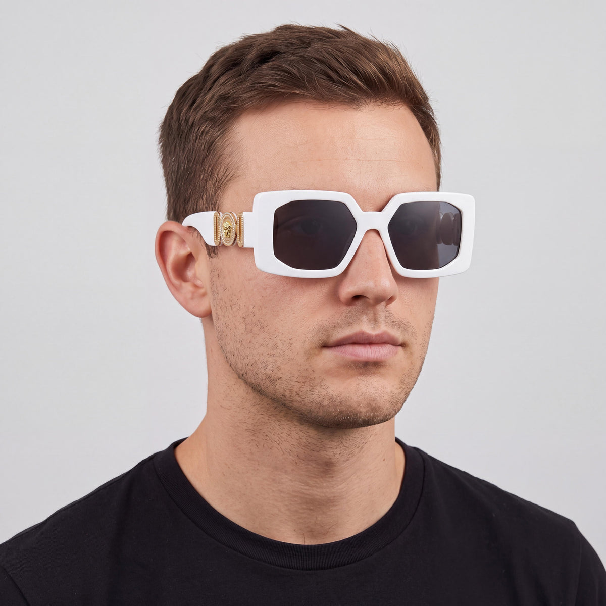 Versace Ve 4478 U Men's Acetate Frame Sunglasses with White Dark Grey Frame and Dark Grey Lenses 55mm, Photo 4