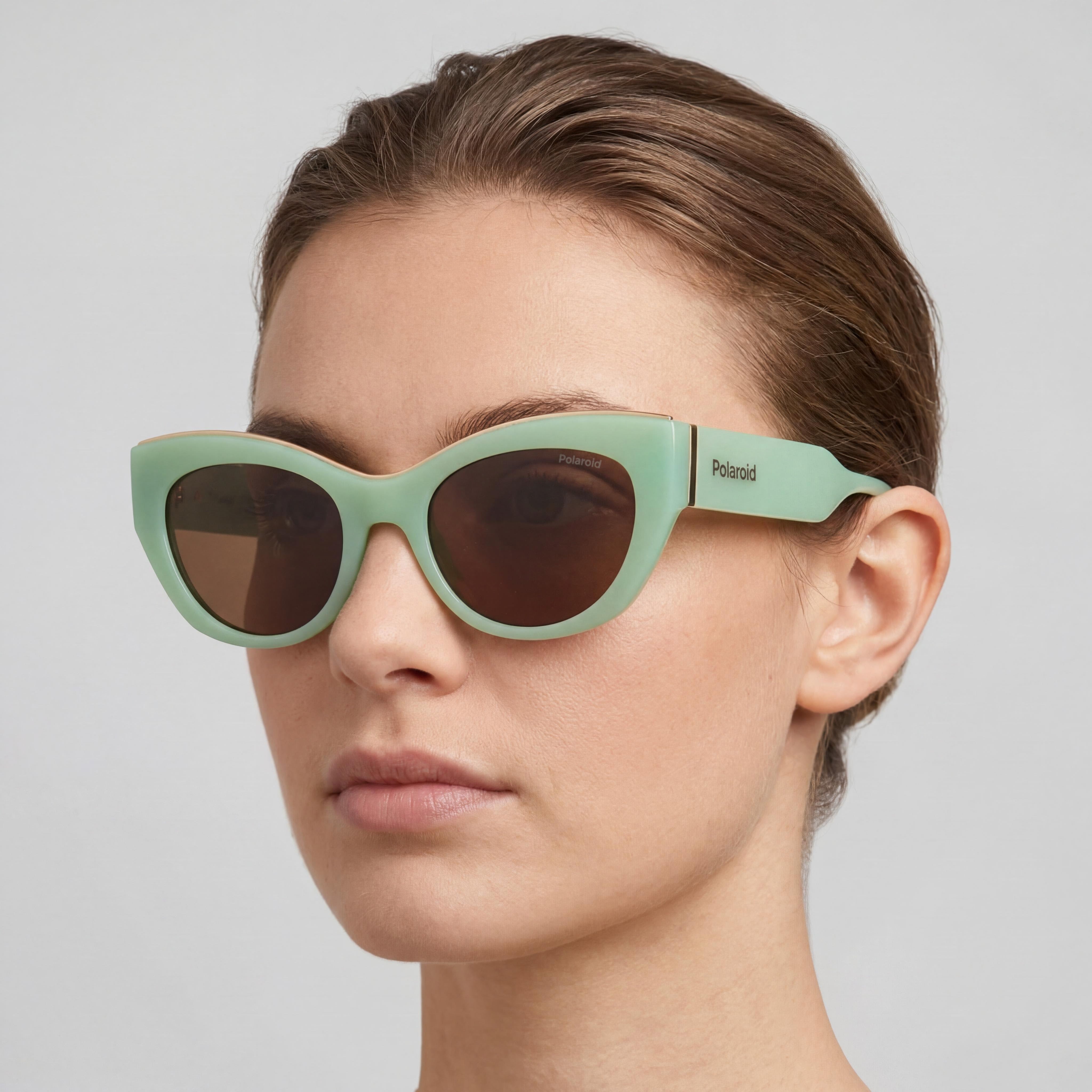 Gafas de Sol Polaroid Casuales para Mujer, Protección UV, Policarbonato Verde Escarchado, Lentes Bronce 50mm, Photo 4