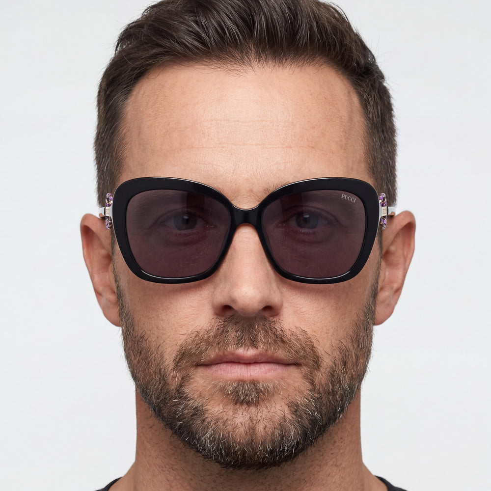 Emilio Pucci EP0165 Unisex Shiny Black Vivara Print Wrap Plastic Frame Sunglasses with Smoke UV Protection Lenses 58mm