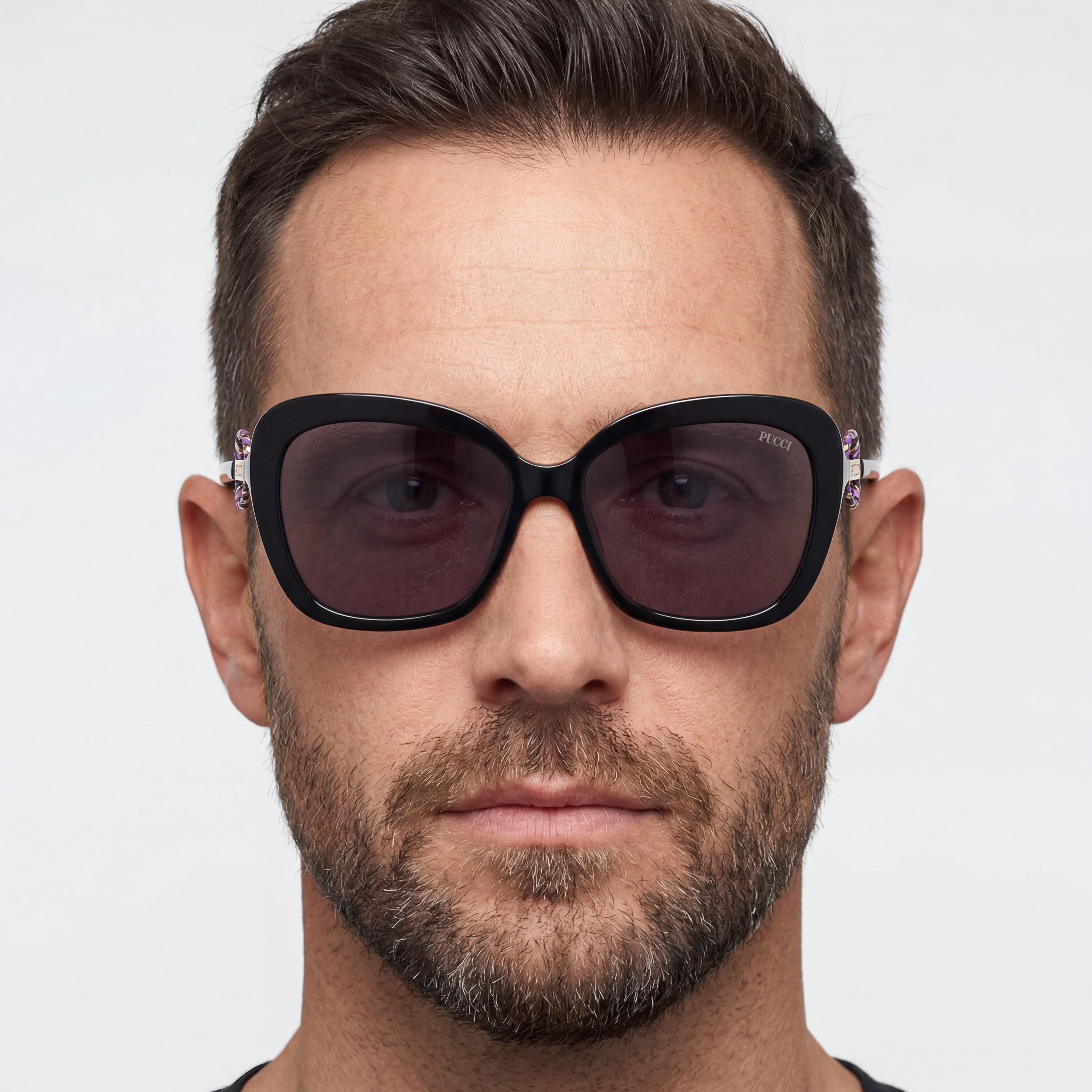 Gafas de sol unisex Emilio Pucci EP0165 Vivara con montura de plástico, lentes ahumadas con protección UV, 58 mm, color negro brillante, Photo 3