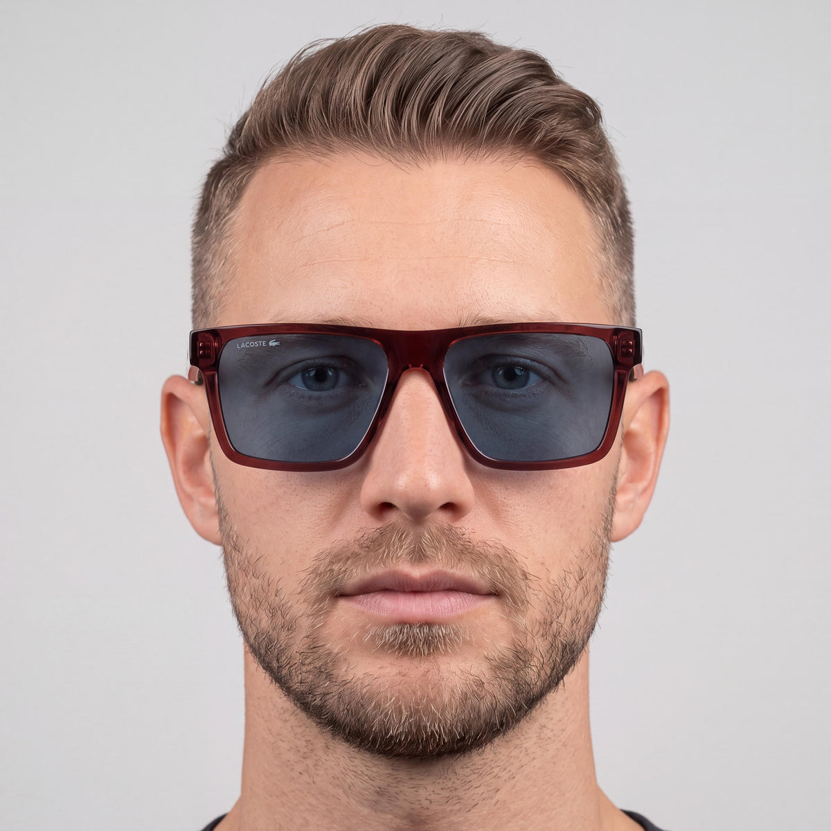 Gafas de sol para hombre Lacoste L6059S N con montura de plástico color burdeos transparente, lentes rojas y protección UV, 56 mm, Photo 5