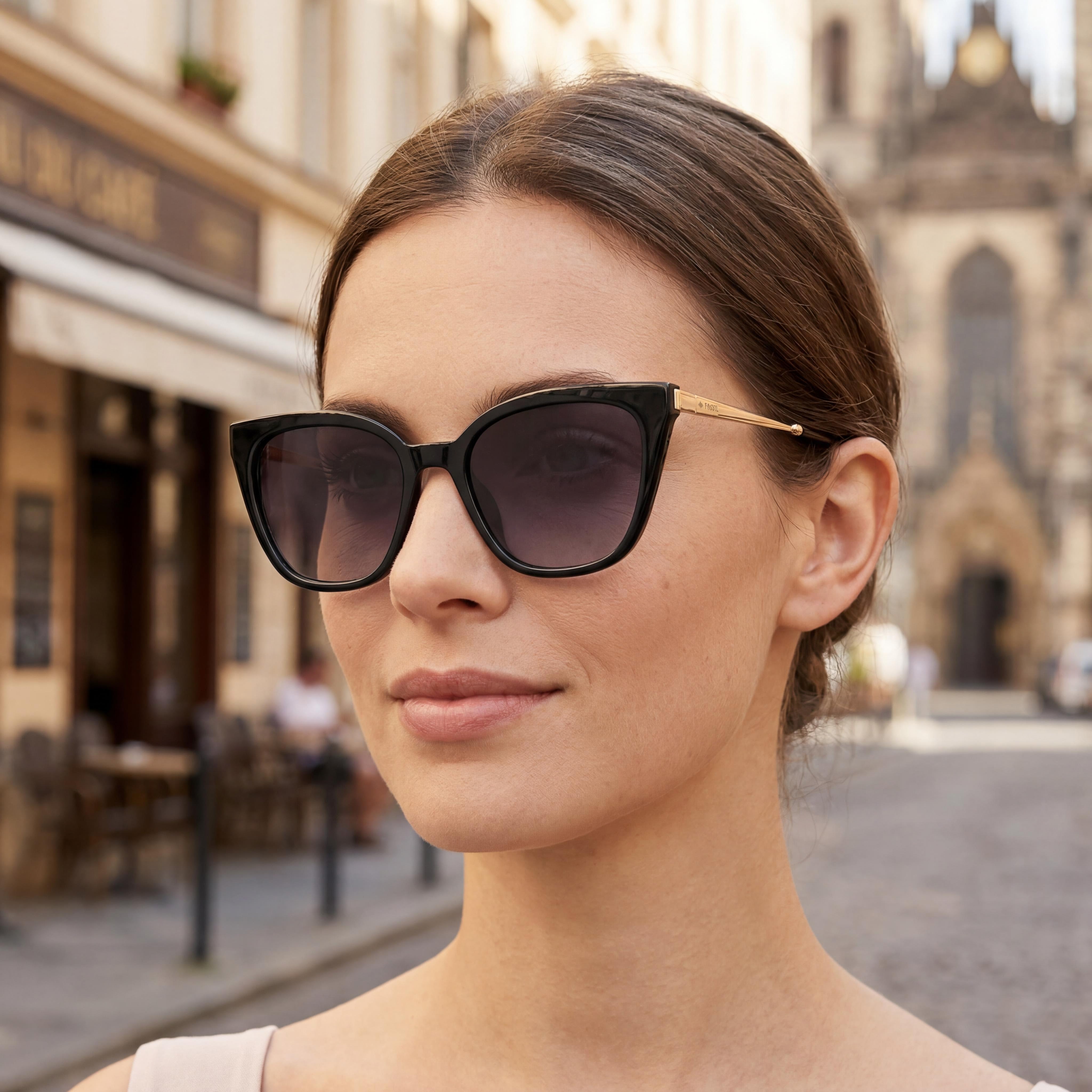 Fossil Contemporary Women's Black Grey Plastic Sunglasses with Dark Grey Shaded Lenses and UV Protection 50mm, Photo 6