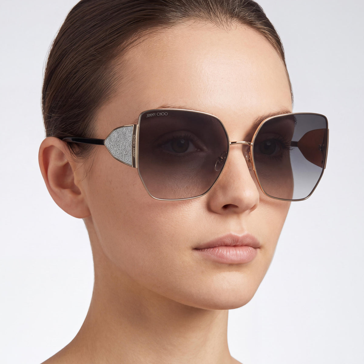 JIMMY CHOO River/S Women's Butterfly Stainless Steel Sunglasses with UV Protection, Black Gold, 61mm, Photo 4