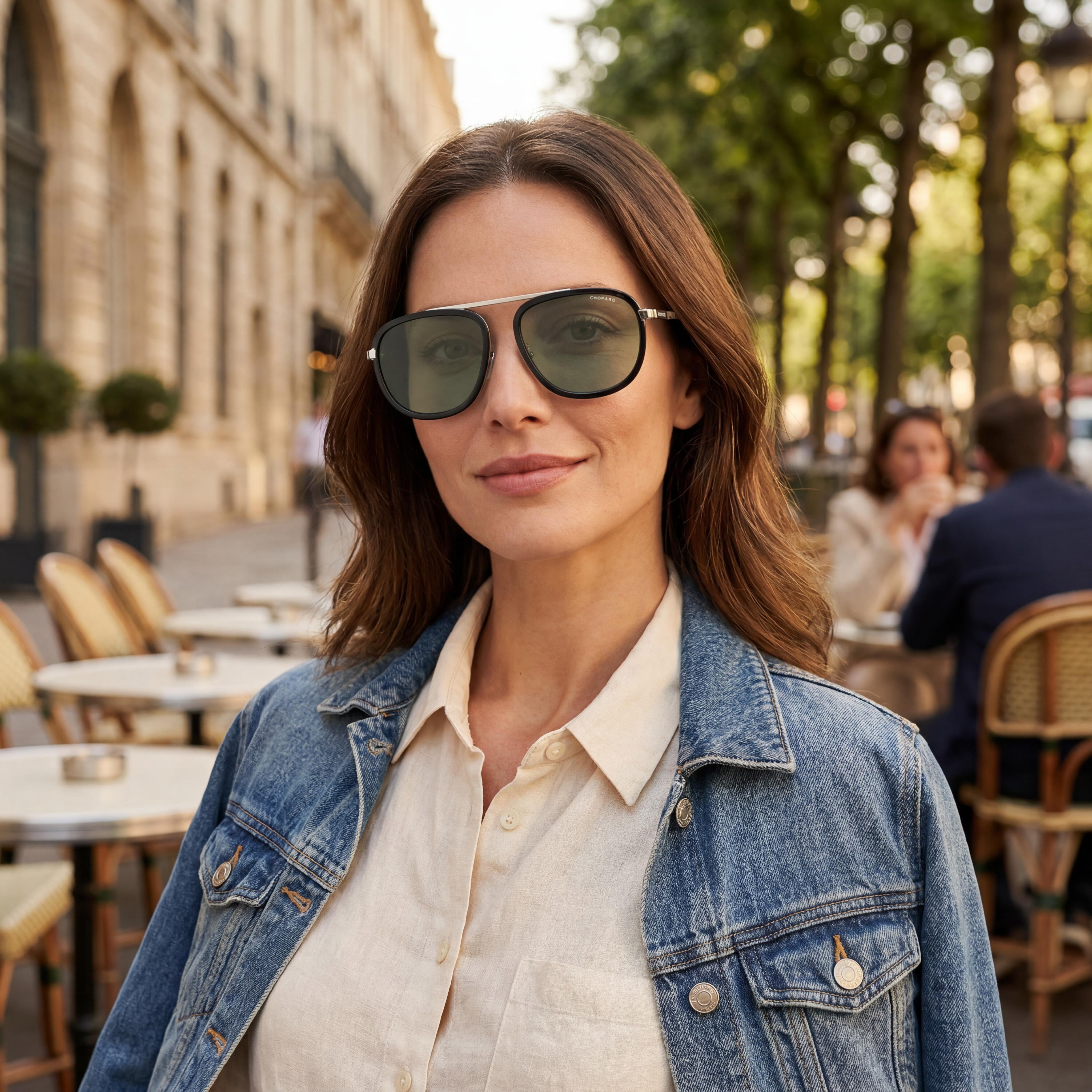 Chopard Women's Gray Silver Metal Frame Sunglasses with Polarized Acetate Lenses and UV Protection, Photo 6