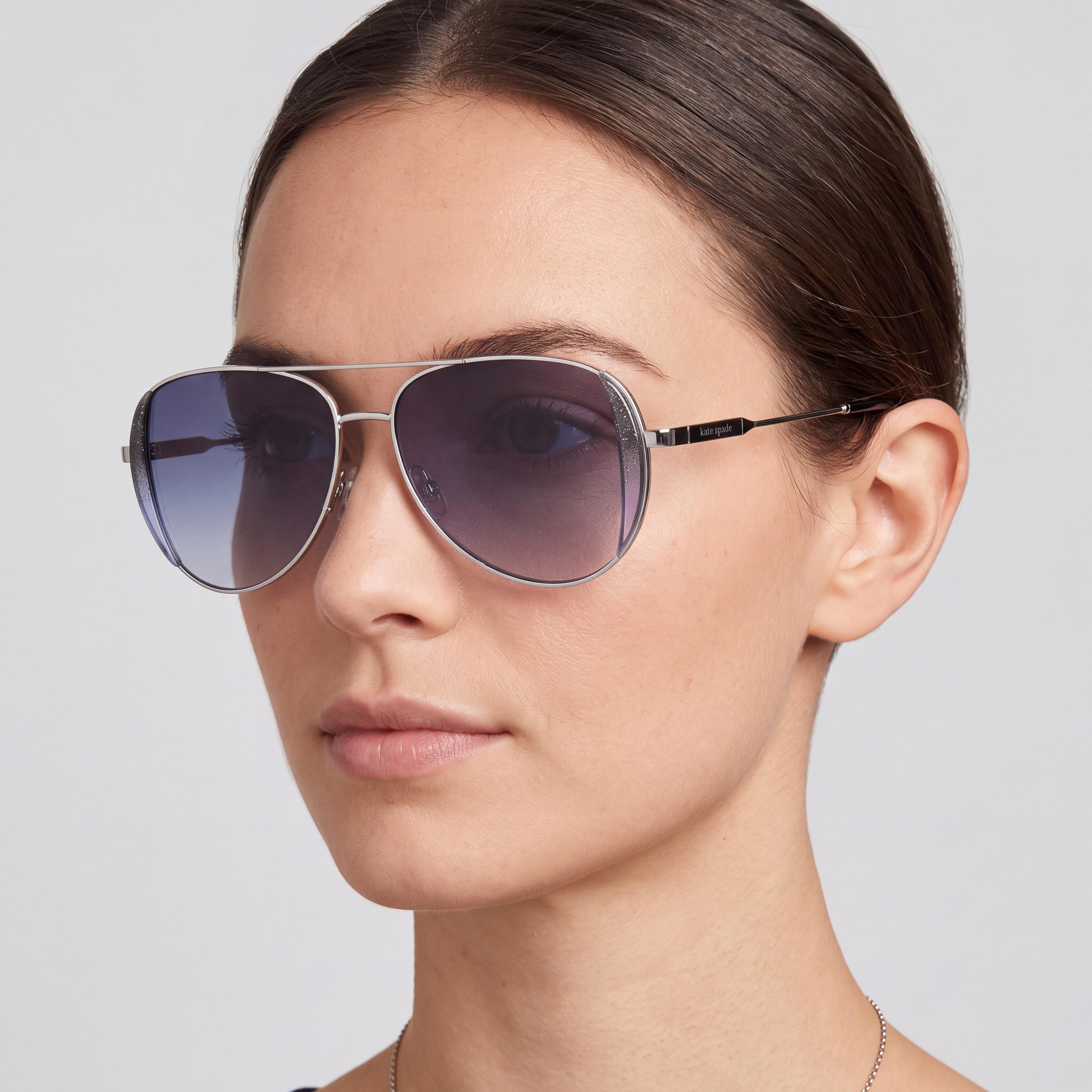 Gafas de sol para mujer Kate Spade New York Ks Navy/G/S de acero inoxidable con purpurina negra, paladio gris oscuro sombreado y protección UV 53-14-140, Photo 4
