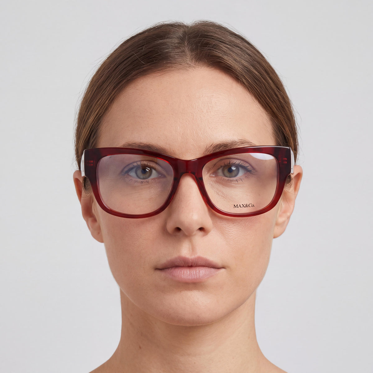 Max&Co. Casual Women's Shiny Red Acetate Frame Sunglasses with Transparent Plastic Lenses 53-17-140, Photo 4