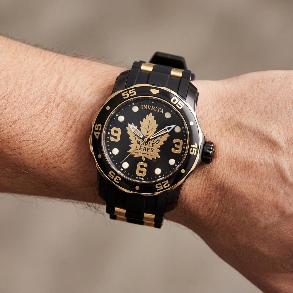 Invicta NHL IN-42326-AMZUK Men's Two-tone Black Gold Water Resistant Stainless Steel Silicone Watch 48mm