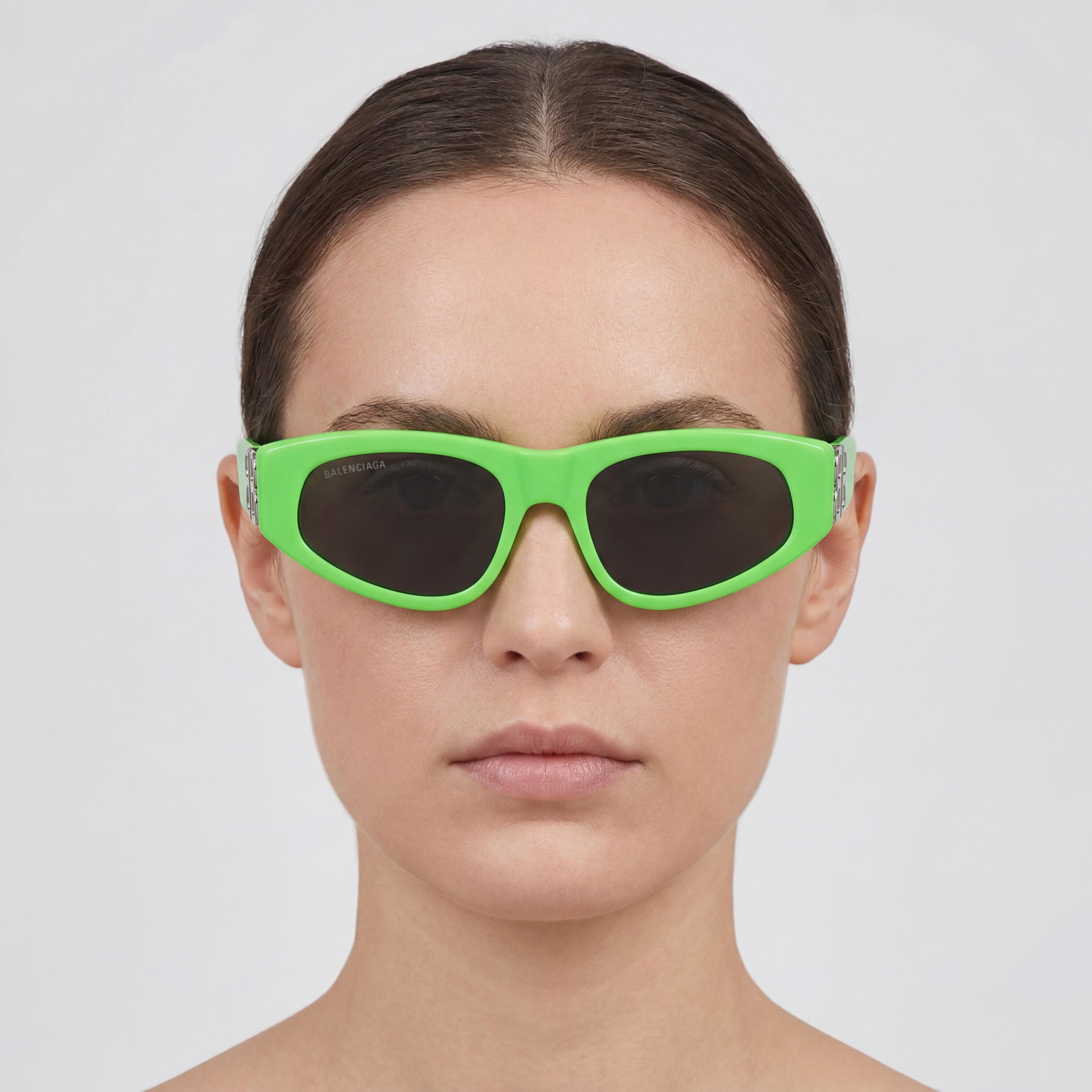 Balenciaga Cat Eye Women's Green Silver Grey Acetate Sunglasses 53mm, Photo 4
