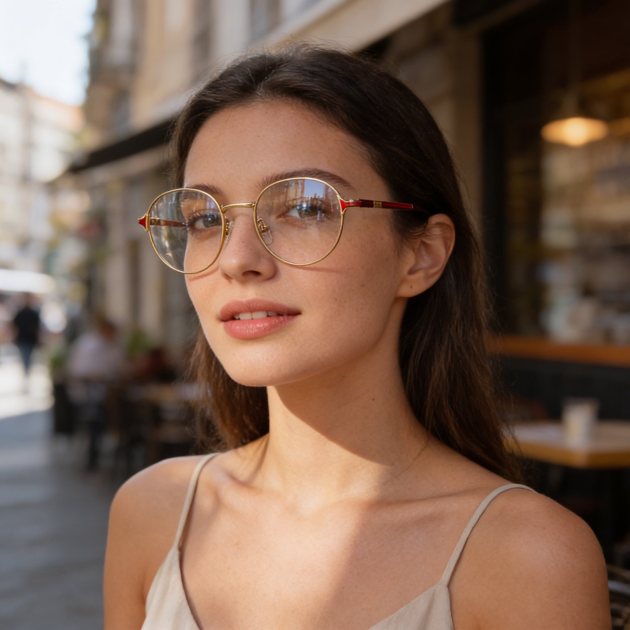 Tous classical Women's Rounded Stainless Steel Eyeglasses Shiny Rose Gold with Orange Transparent Lens 49mm, Photo 4