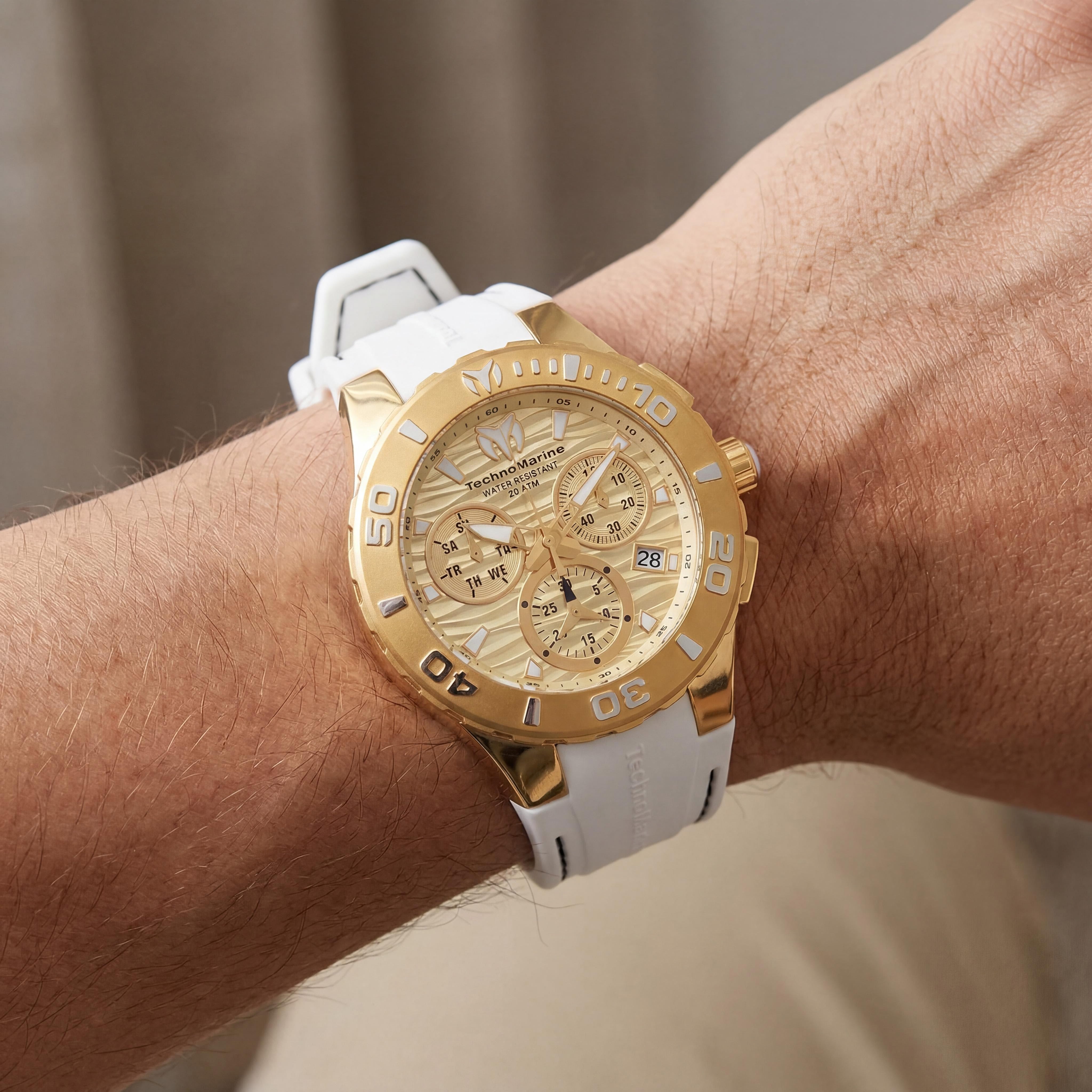 Invicta TM-115078 Men's Gold-tone Stainless Steel Chronograph Watch with White Silicone Strap 44mm, Photo 4