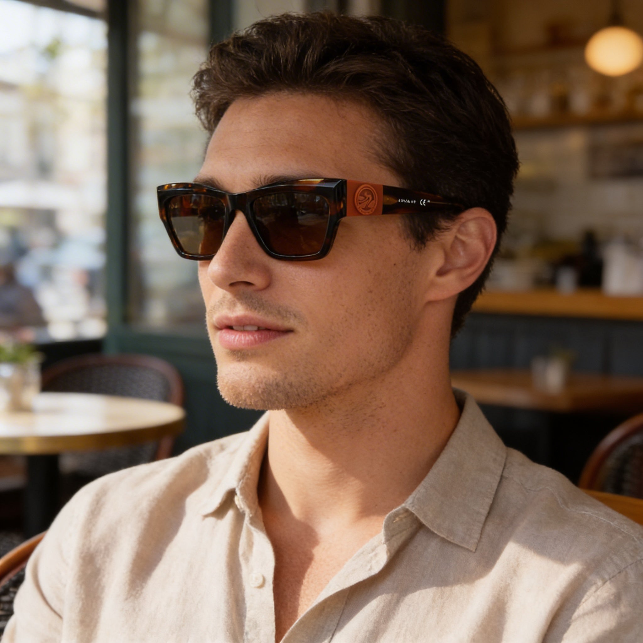 Gafas de sol para hombre Longchamp Modern LO763S con montura a rayas marrón, lentes a rayas marrón, forma rectangular modificada, Photo 4
