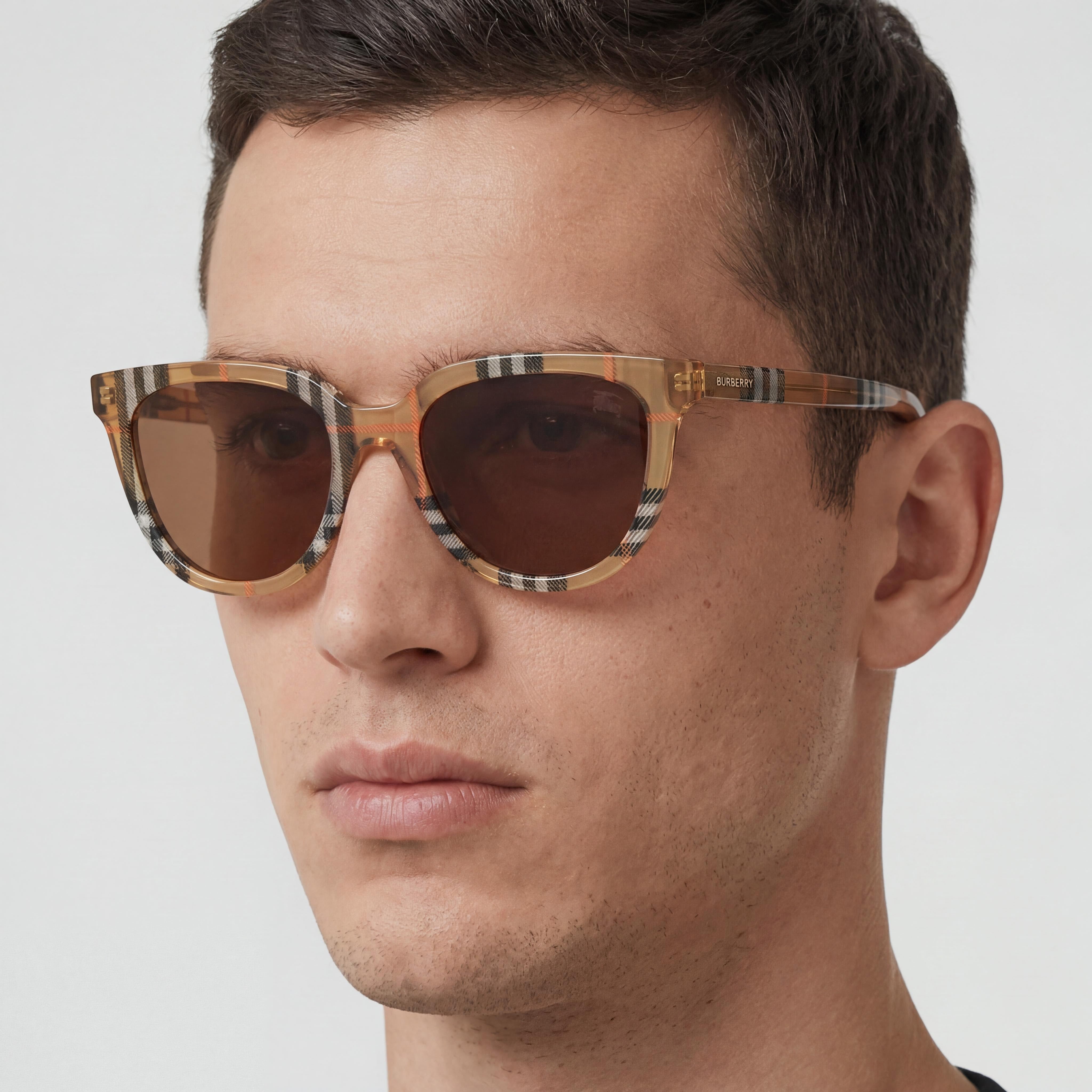 Burberry Classic Gafas Unisex con Montura de Acetato No Polarizadas Cuadros Arena / Marrón Oscuro 53-18-140, Photo 4