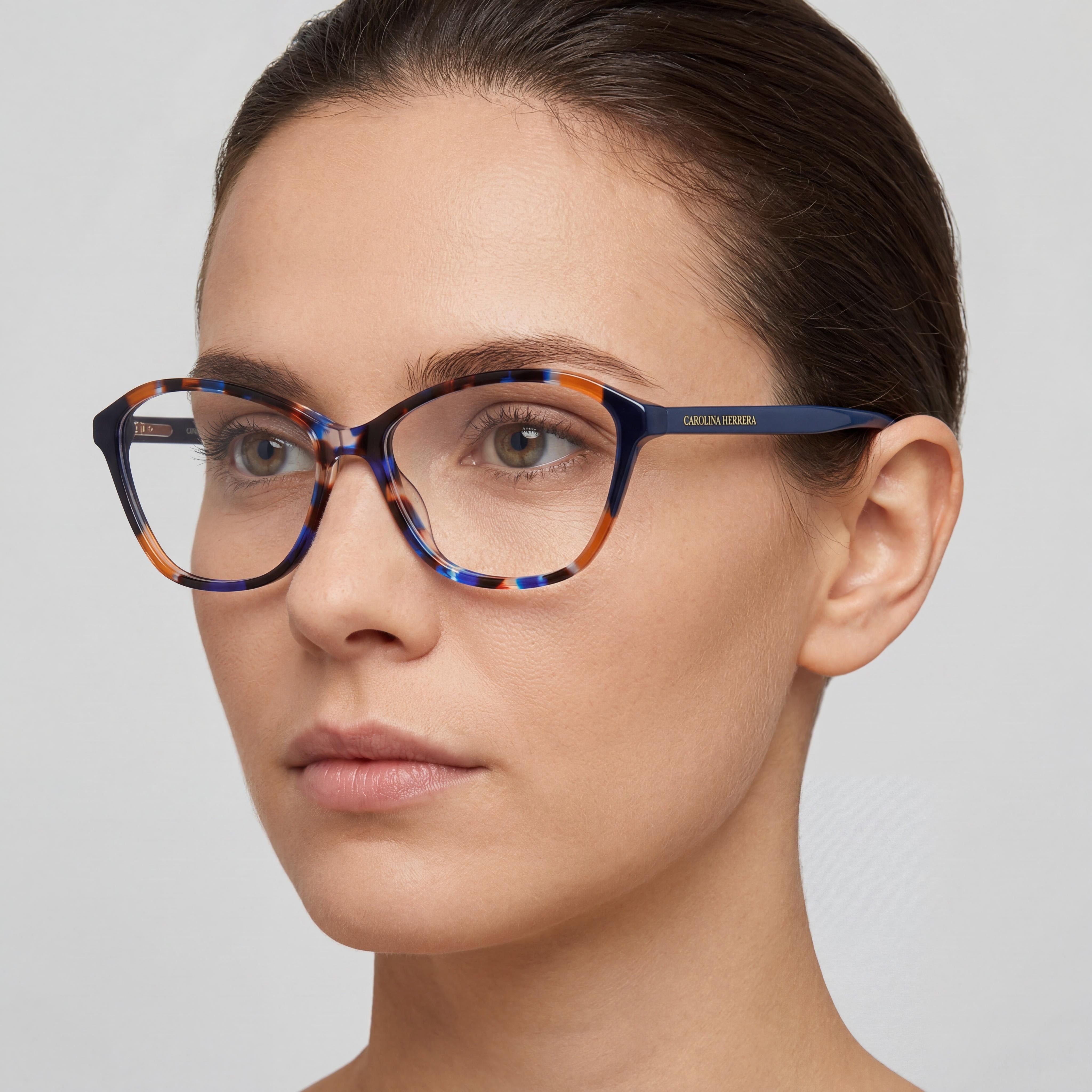 Carolina Herrera Classic Women's Non-Polarized Havana Blue Plastic Frame Sunglasses Lens Width 55mm, Photo 4