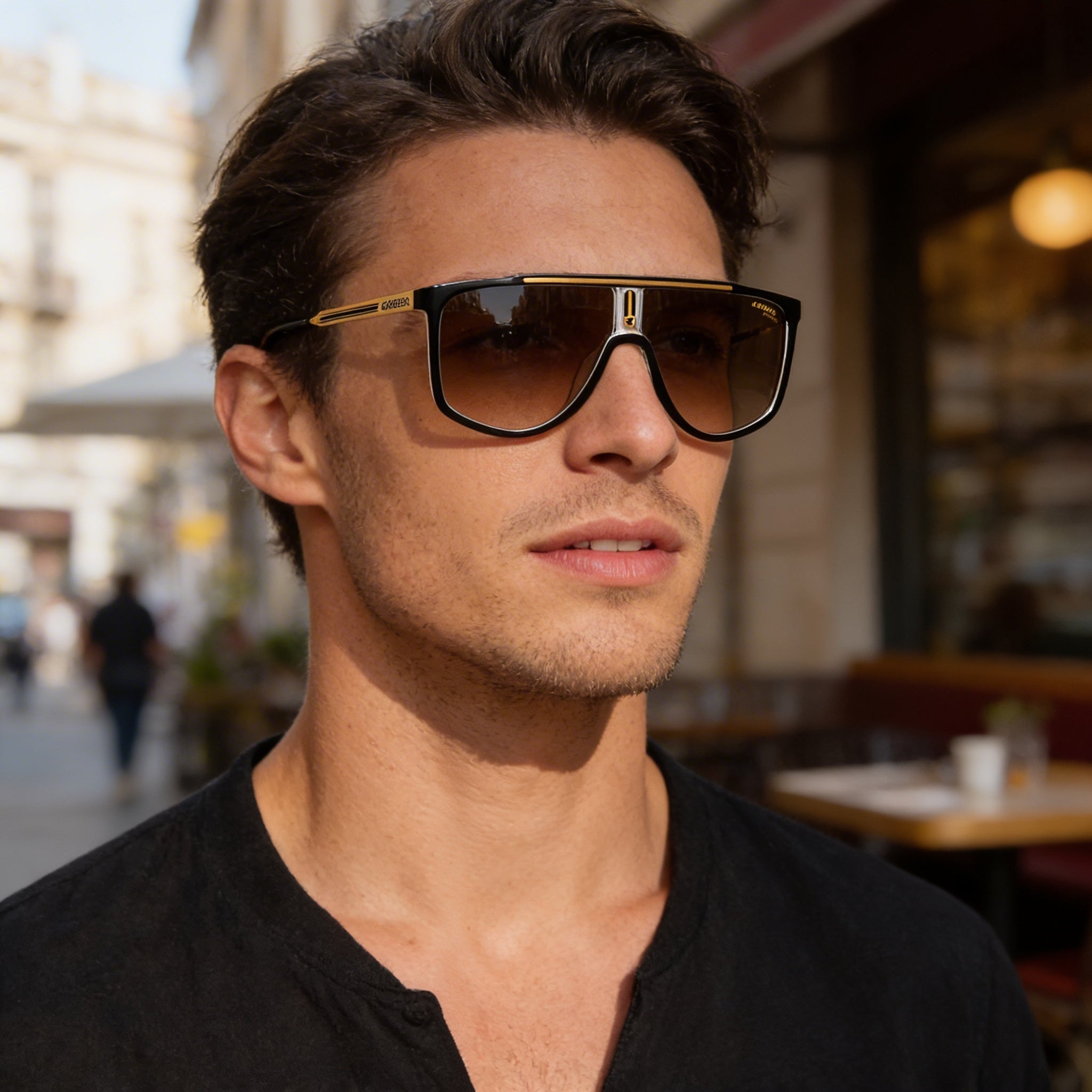 Gafas de sol de aviador Carrera 1056/S para hombre, negras y doradas, de poliamida, lentes marrones degradadas, 100 % protección UV, 61 mm, Photo 6