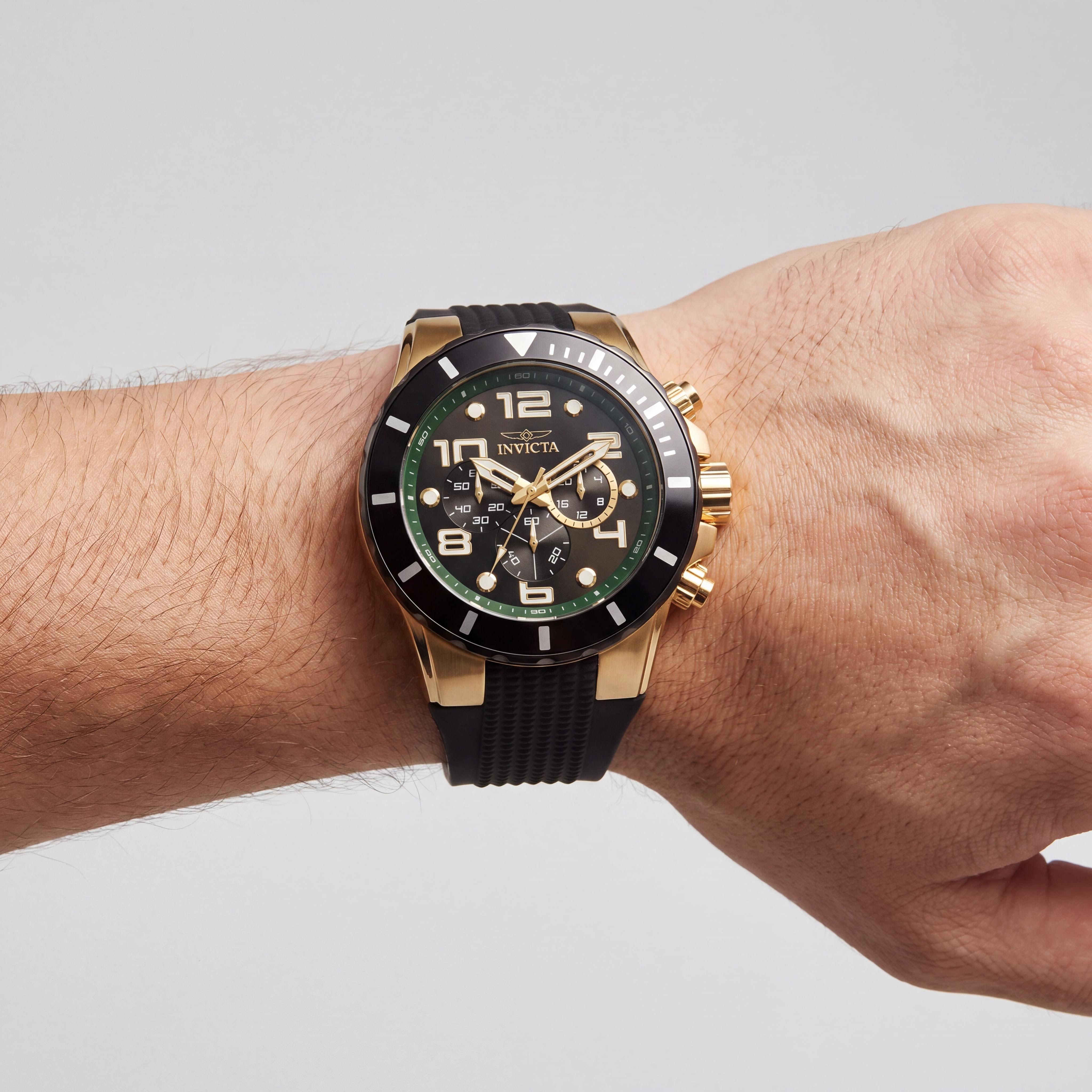 Reloj Invicta para hombre Pro Diver cronógrafo, acero inoxidable tono oro amarillo, poliuretano negro 50 mm, Photo 4