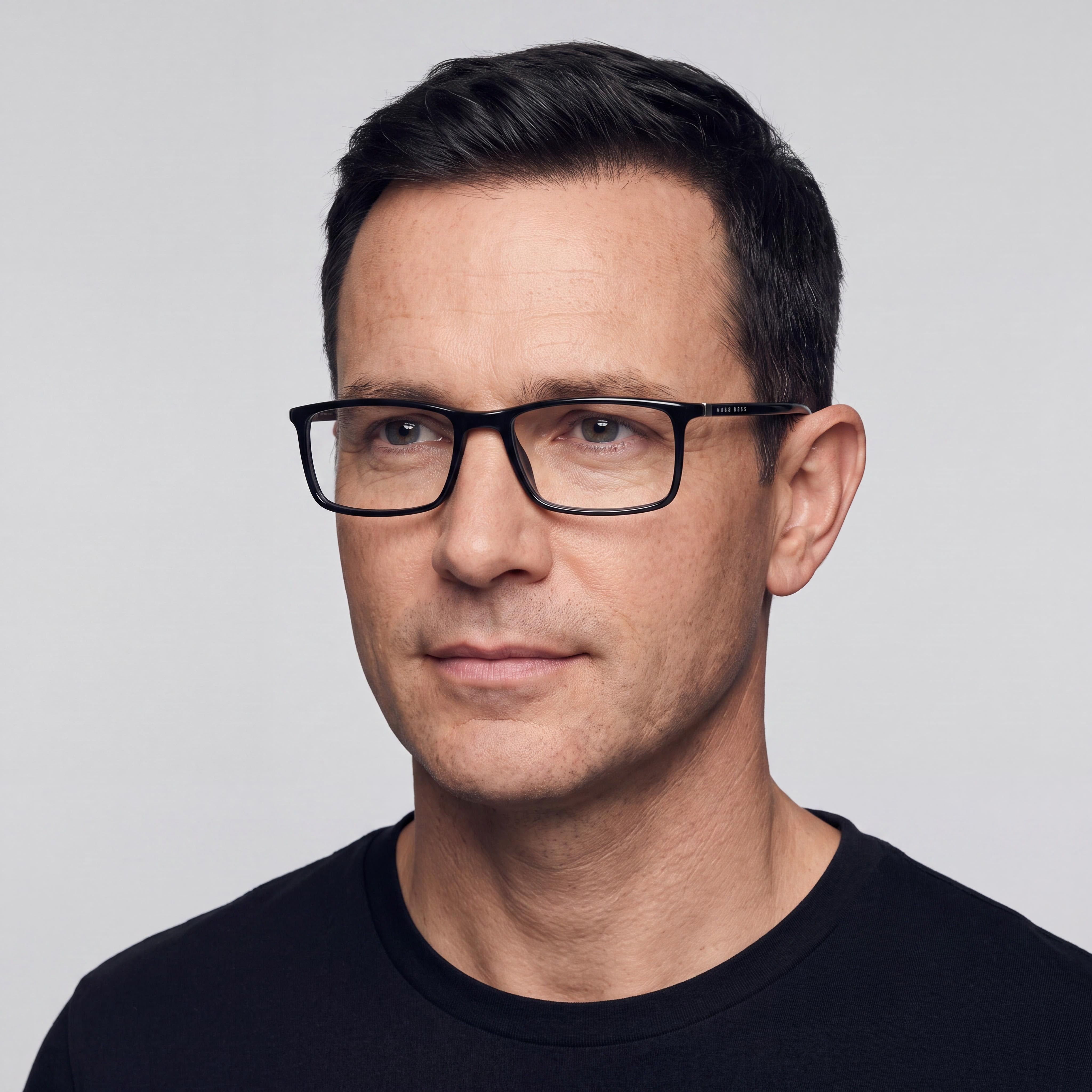 Hugo Boss 0680/IT Men's Black Plastic Rectangular Full Rim Prescription-Ready Eyeglasses 55-16-145, Photo 4