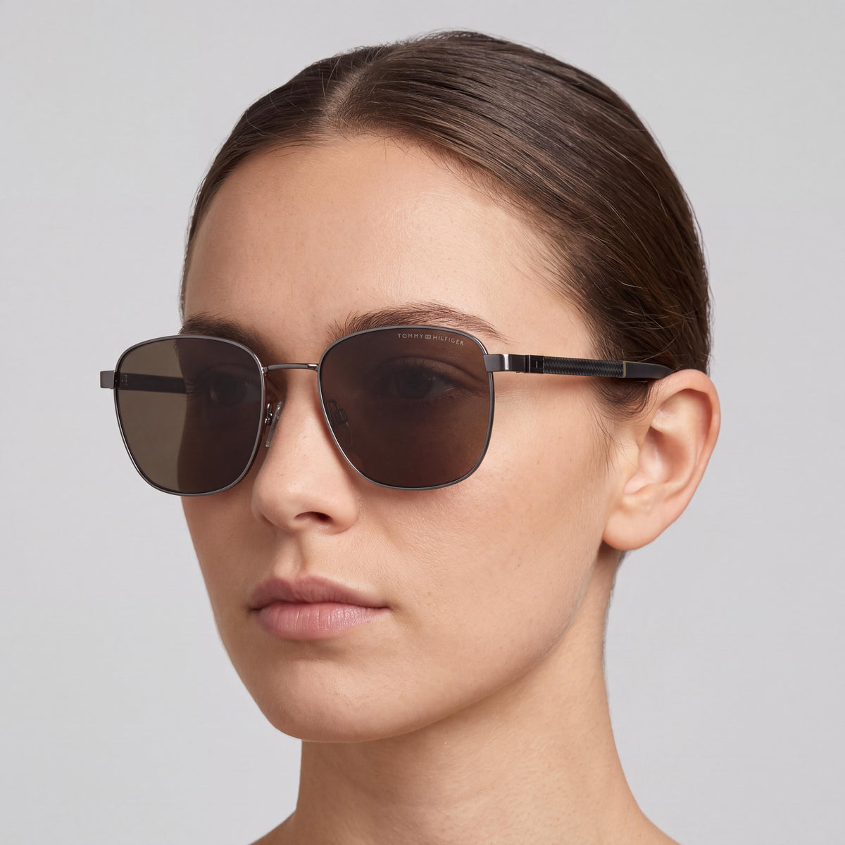 Tommy Hilfiger 2138/S Women's Rectangular Stainless Steel Sunglasses Matte Dark Ruthenium 53mm, Photo 4