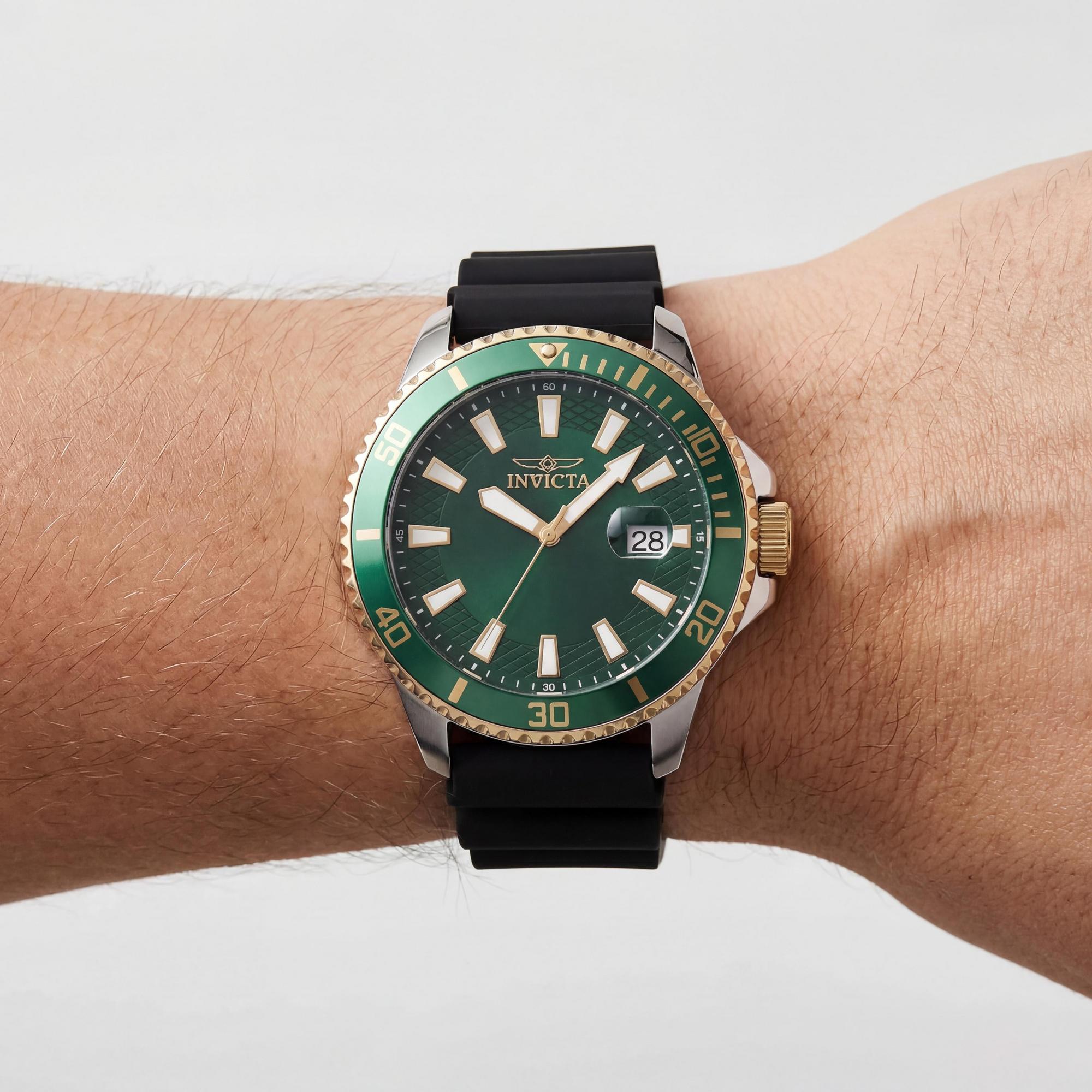 Reloj Invicta Pro Diver IN-46134 para hombre, informal, caja plateada, esfera verde, correa de silicona negra, resistente al agua, 45 mm, Photo 3