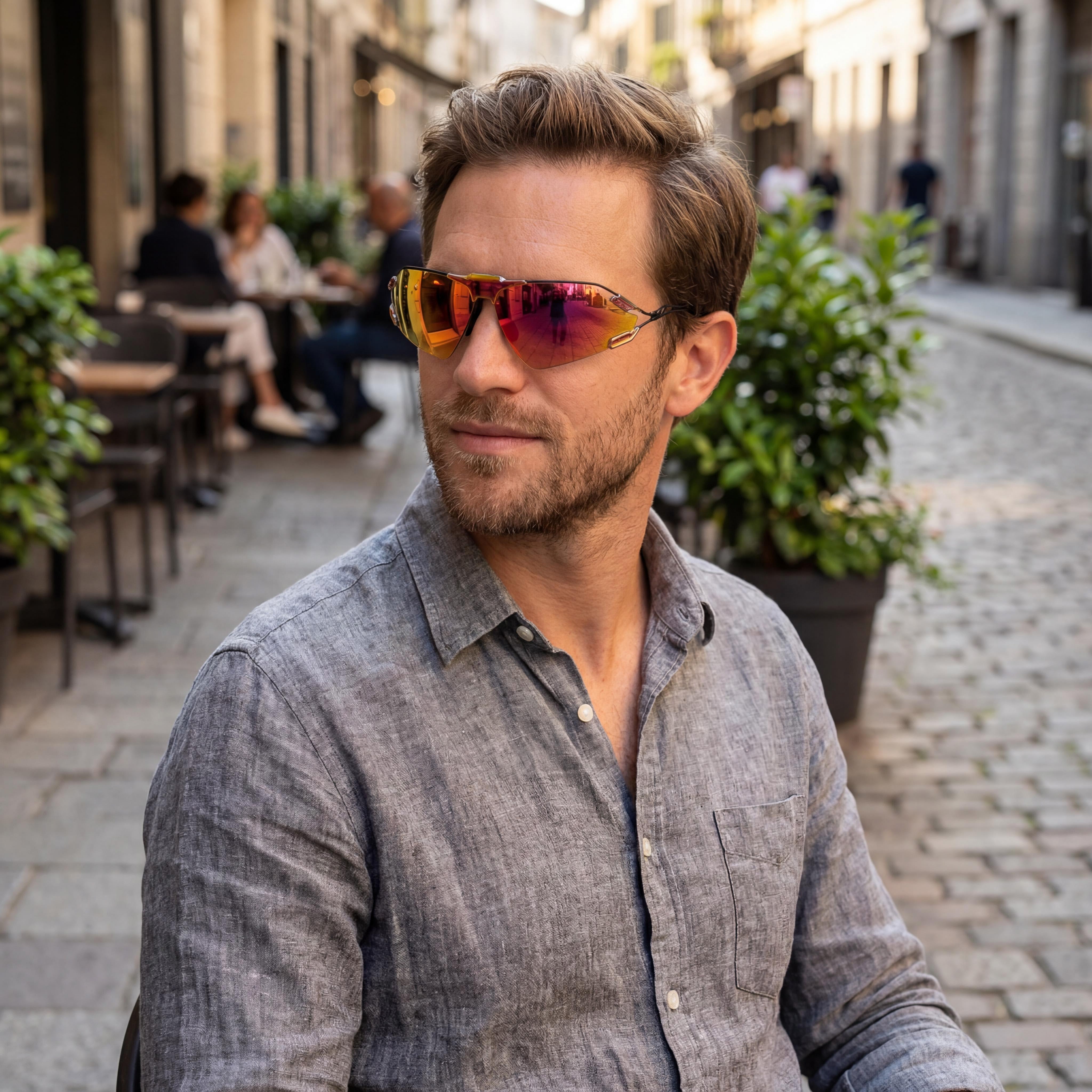 Gafas de sol Nike Shield para hombre con montura de titanio naranja total y lentes de espejo naranja carretera UV 400 de 76 mm, Photo 4