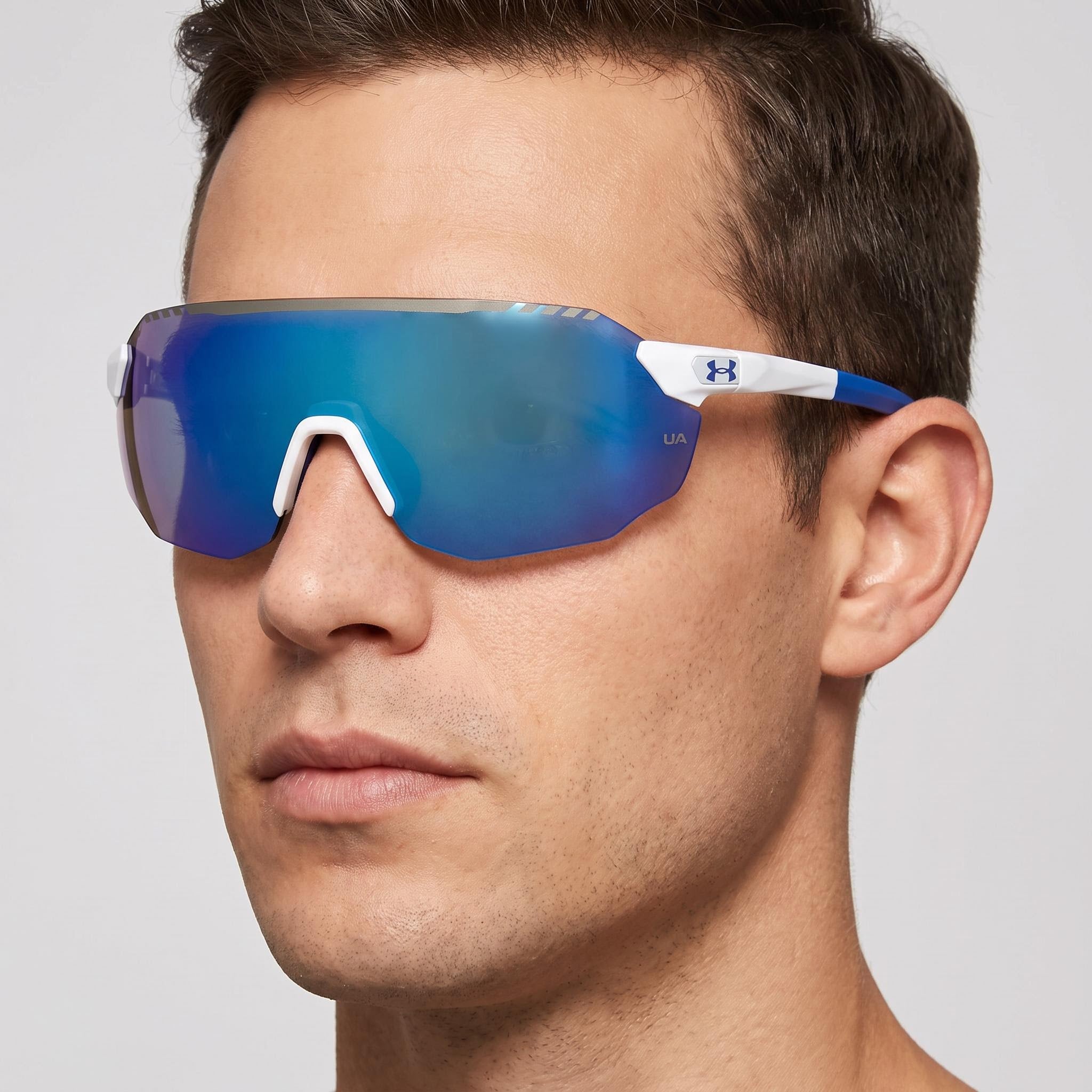 Gafas de sol Under Armour Square Sporty de policarbonato UA TUNED de béisbol azul no polarizadas con protección UV, blanco mate, azul, 99mm, Photo 3