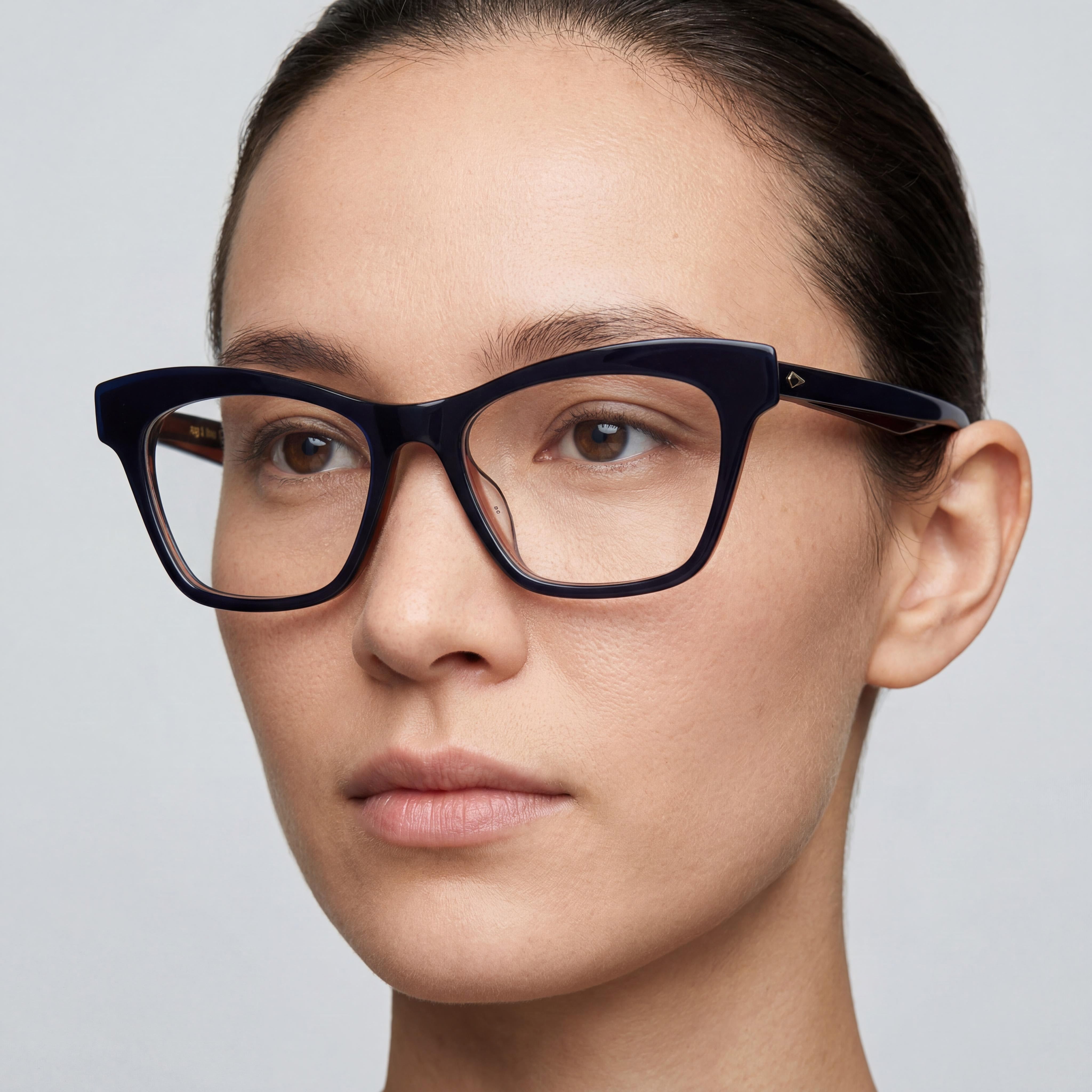 Rag & Bone Cat Eye Eyeglasses for Unisex, Blue Brown Plastic Frame with Light Adaptive Lenses, Size 51-17-140, Photo 3