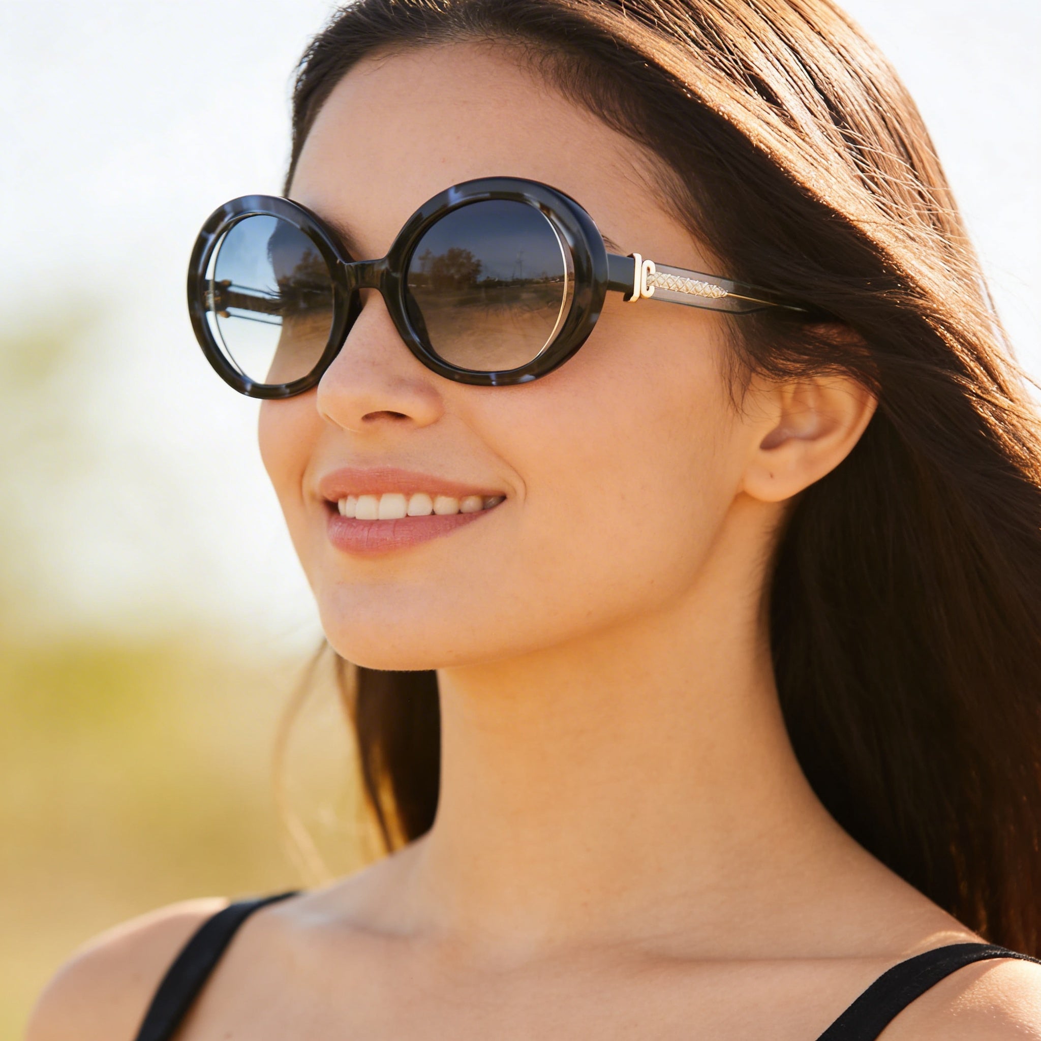 Just Cavalli Casual Women's Blue Havana Metal Acetate Rounded Sunglasses with Smoke Gradient Yellow Lenses UV Protected 58-17-140, Photo 5