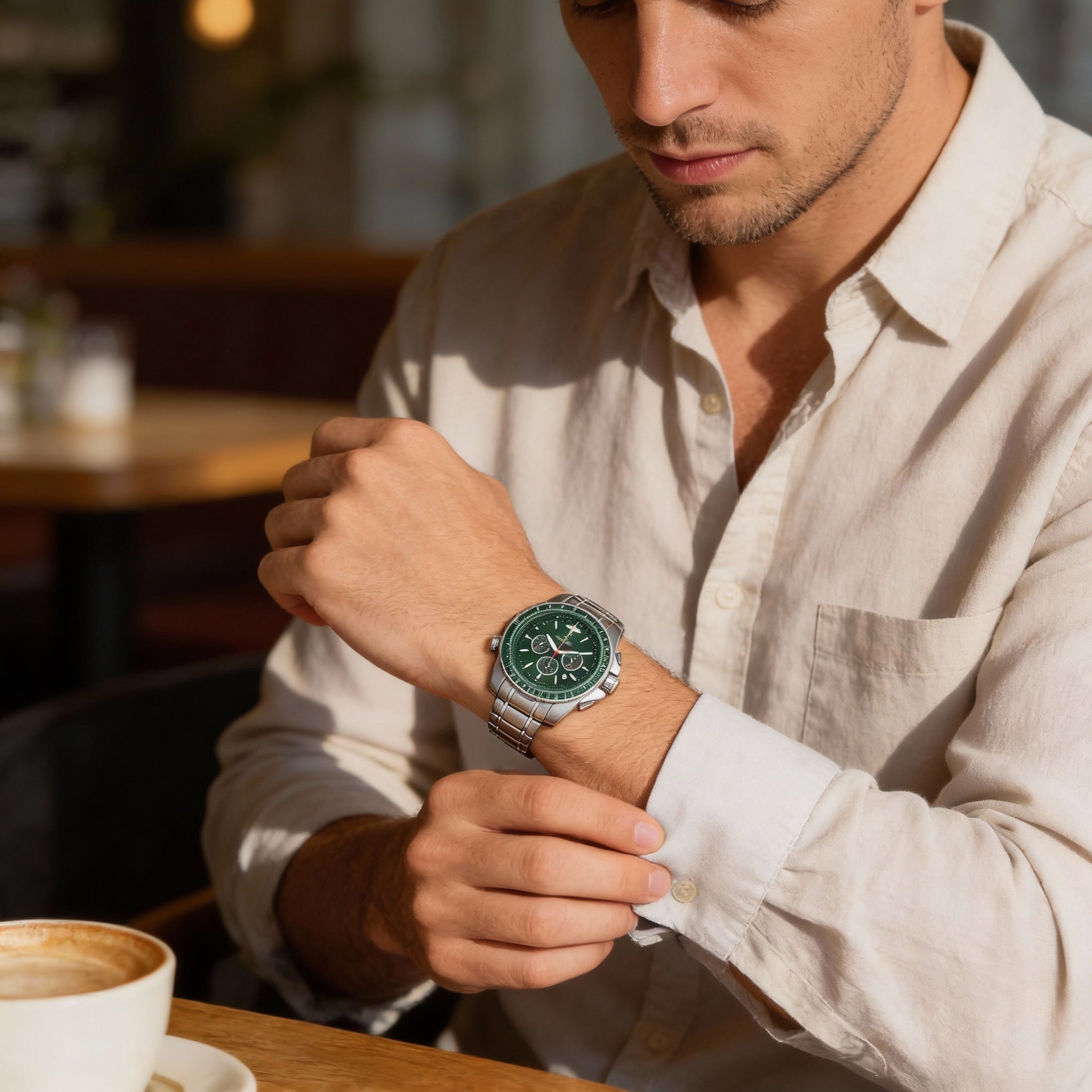 Oceanaut Aviador Pilot - Cronógrafo de cuarzo para hombre, esfera verde, acero inoxidable, 45 mm, Photo 5