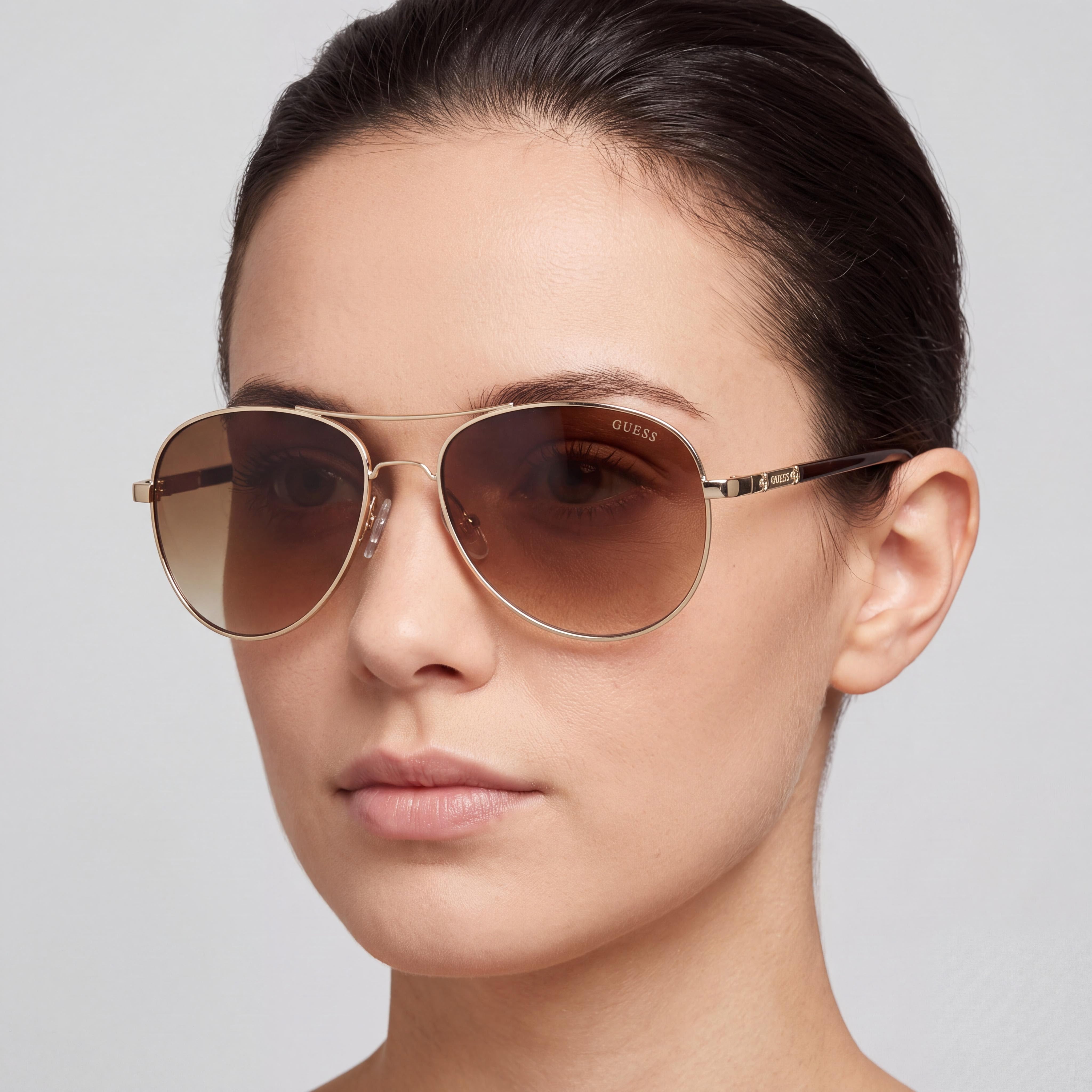 GUESS GF0295 Women's Aviator Sunglasses, Gold Metal Frame, Gradient Brown Non-Polarized UV Protected Lenses, 60mm, Photo 5