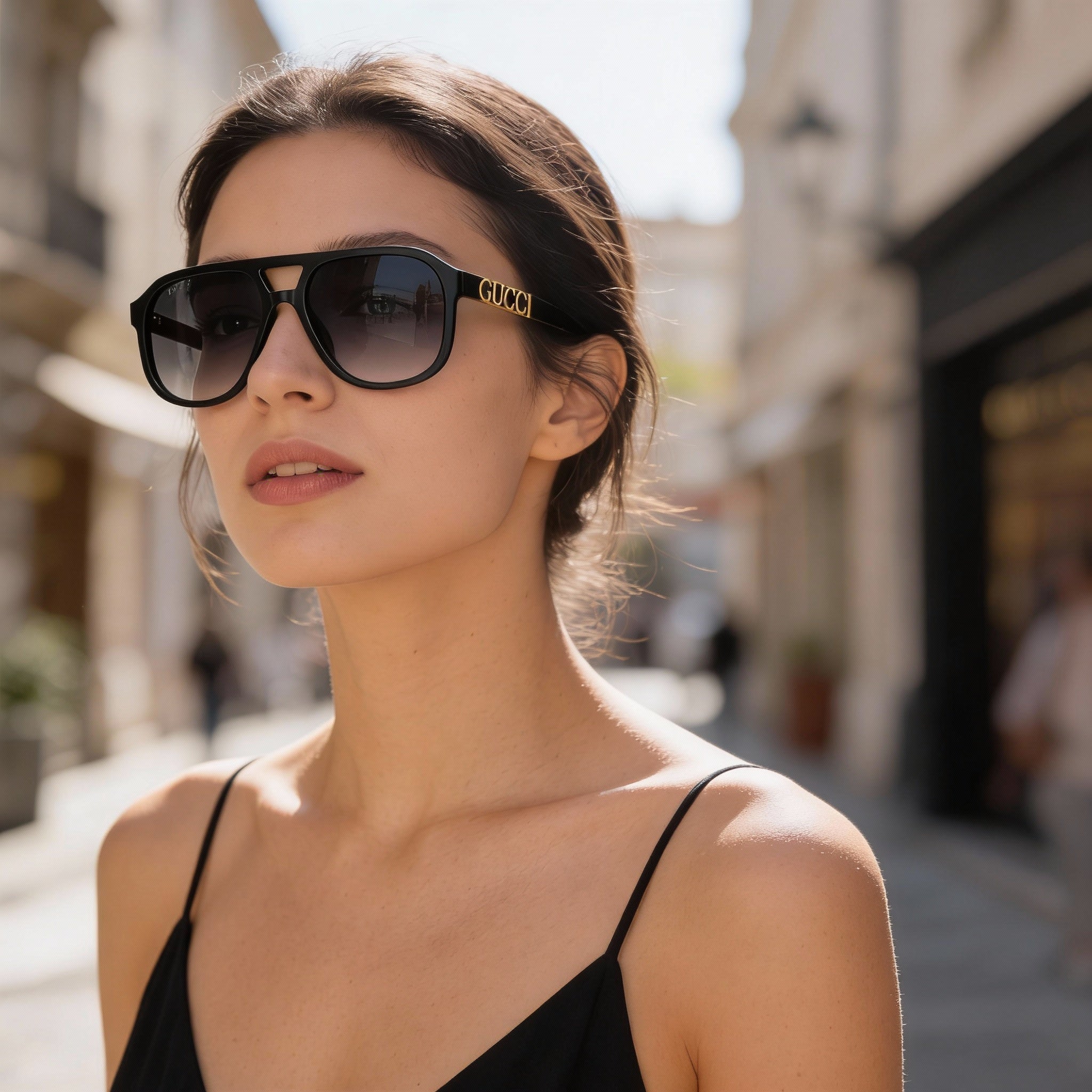 Gucci Gg1188s 002 Unisex Pilot Aluminium Black Gold-logo Grey Gradient Lenses UV Protection 58mm Prescription Ready, Photo 6