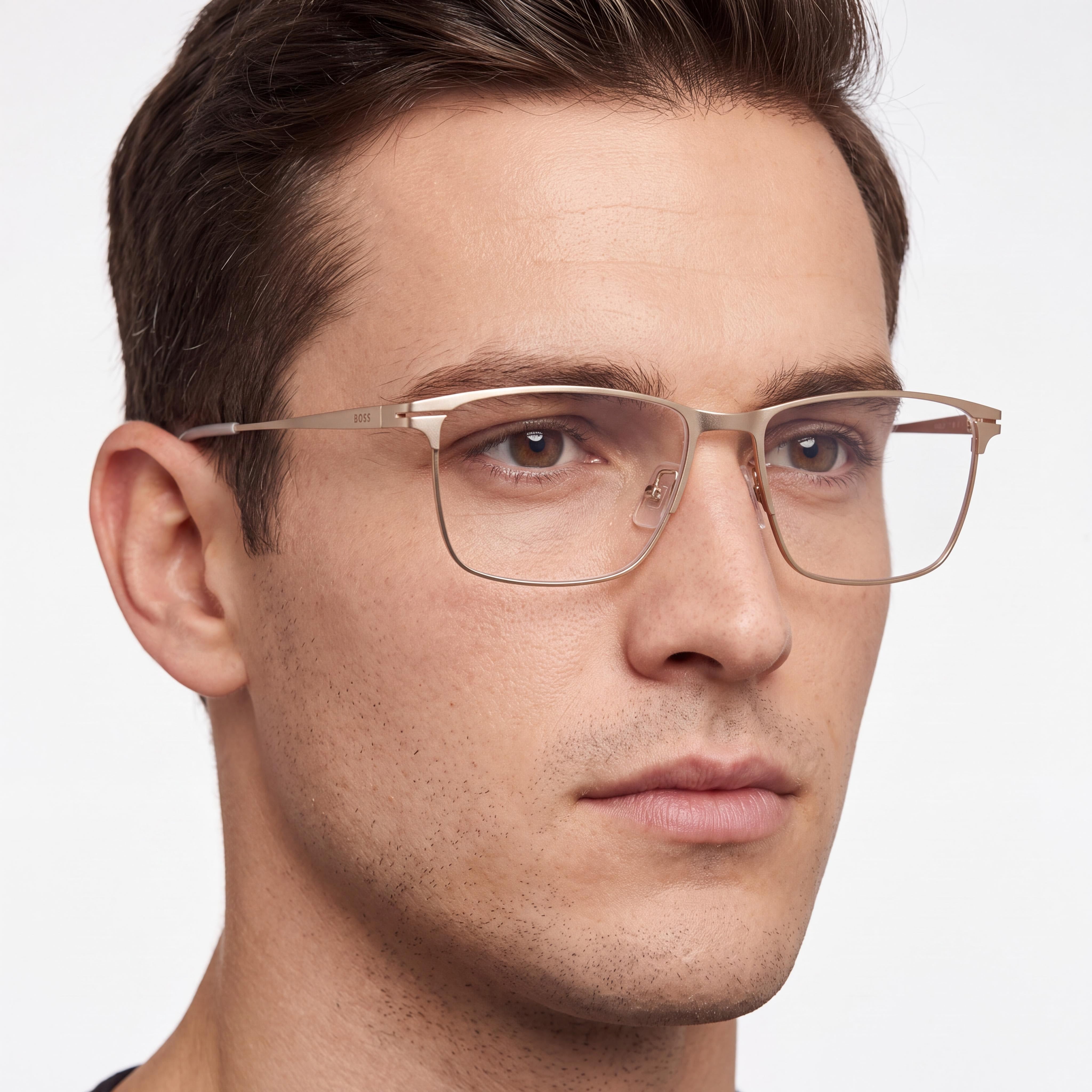 Hugo Boss Rectangular Optical Frames, Unisex, Metal Matte Gold Frame, Lenses, 40mm, Photo 5