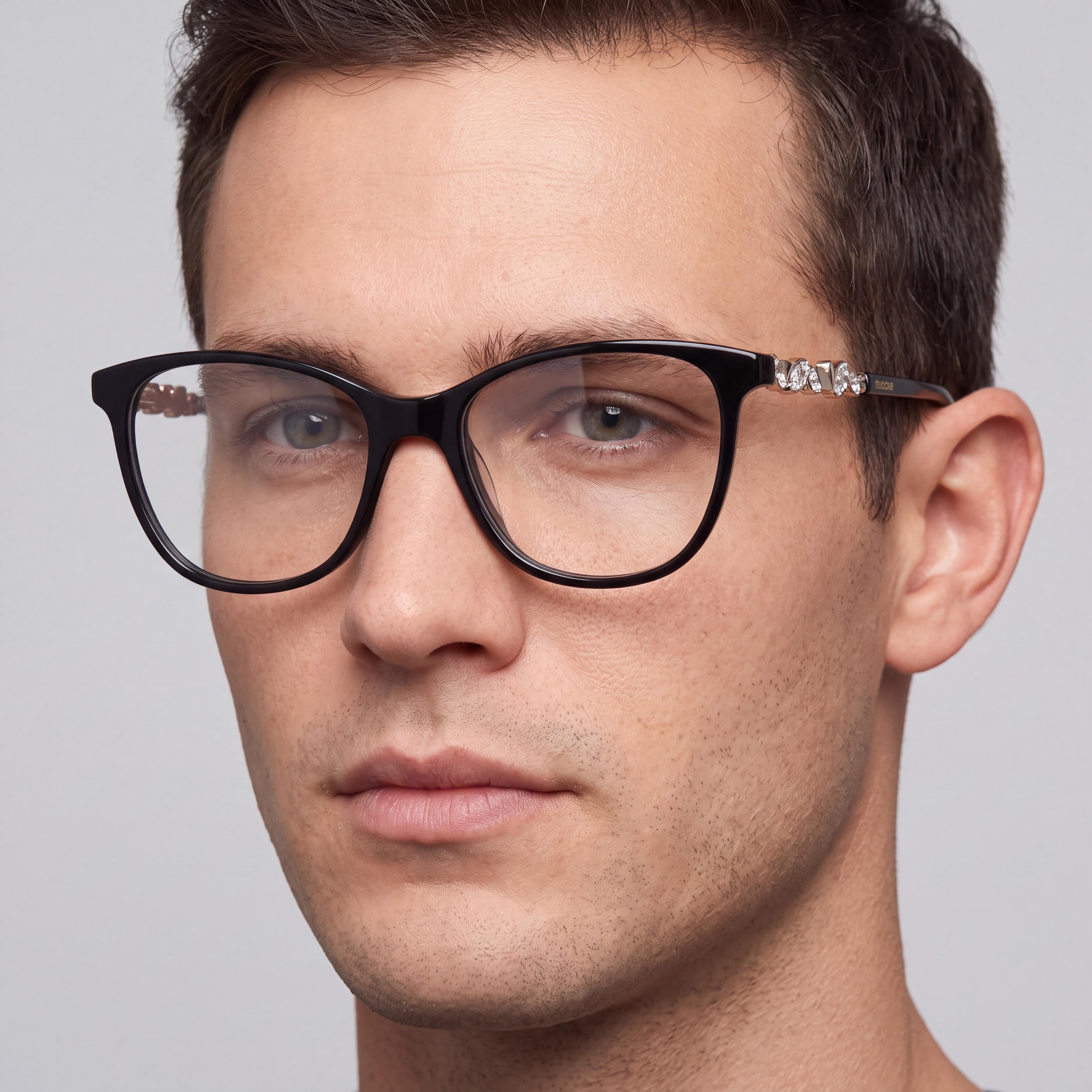Gafas para hombre bebe con montura de plástico negro y lentes transparentes, tamaño 52-16-140, Photo 4