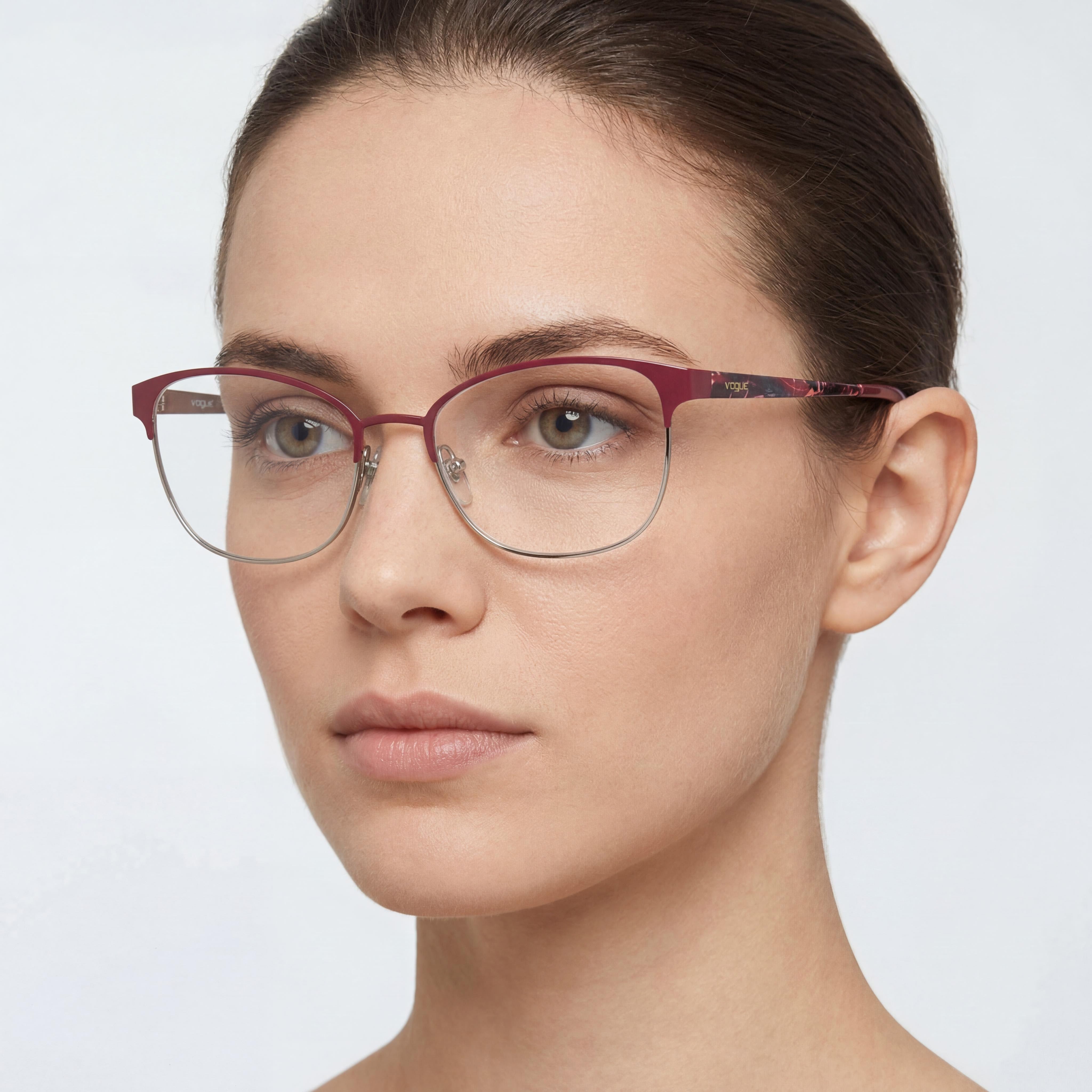 Montura de gafas Vogue Eyewear Vo4072 de metal rectangular para mujer, color rojo oscuro y plateado, ancho de lente: 52 mm, Photo 4