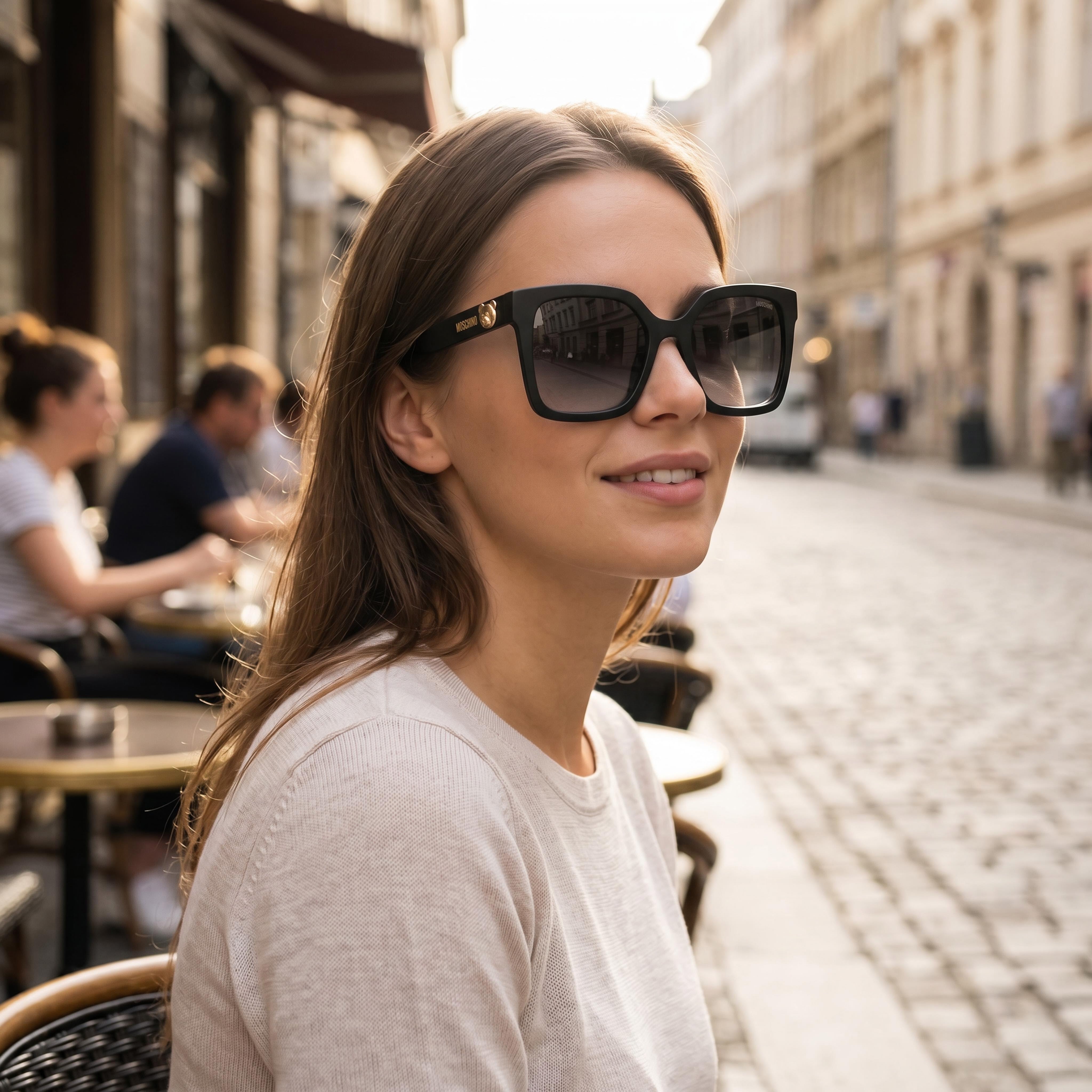 Moschino Mos123/S Women's Acetate Sunglasses, Black Frame with Dark Grey Shaded Lenses, 100% UV Protection, Size 55-18-140, Photo 6