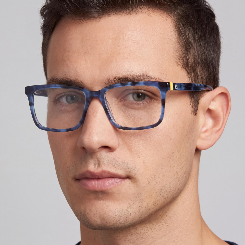 Gafas graduables para hombre GUESS Gu50068@52092# de estilo casual con montura de plástico azul y lentes de demostración transparentes 52