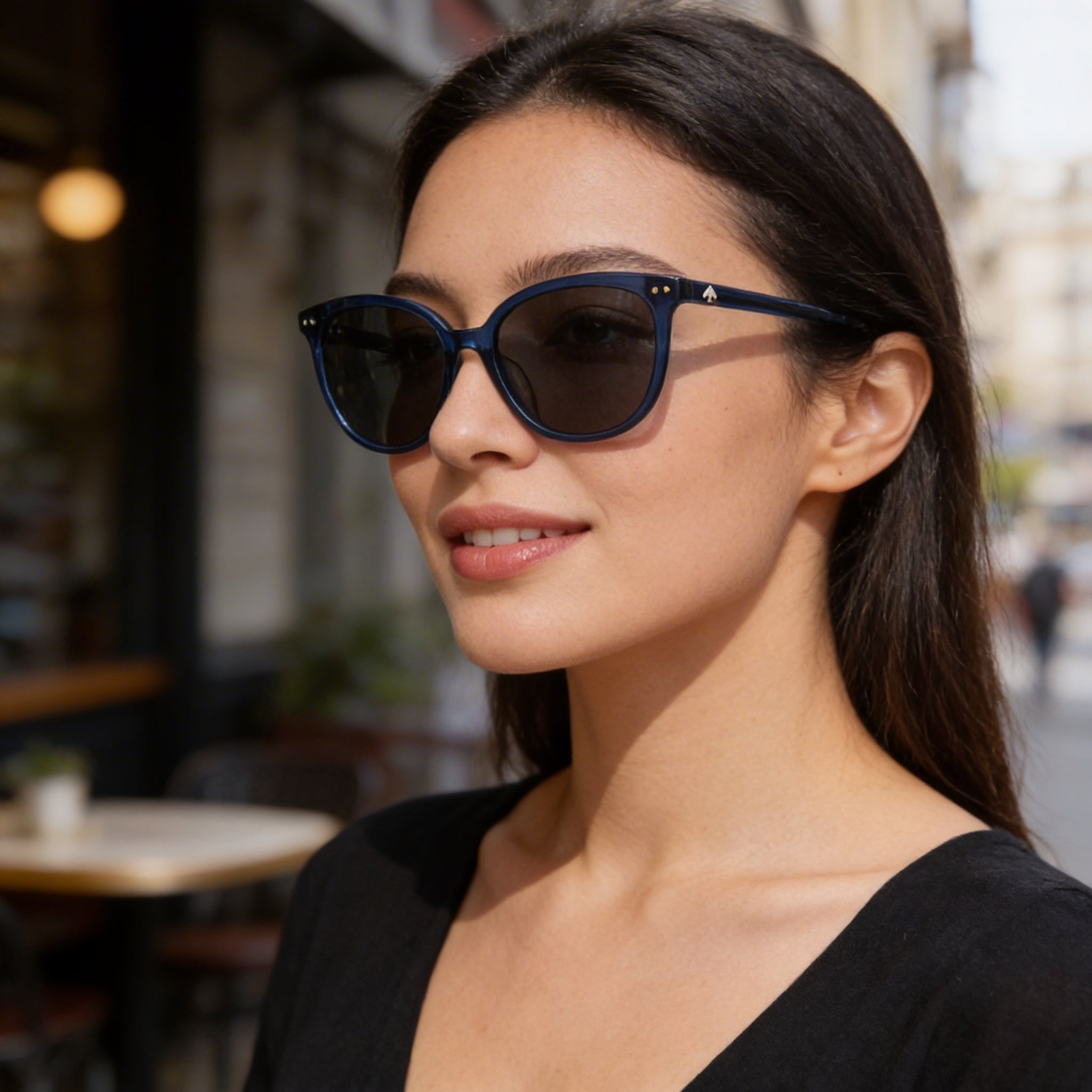 kate spade new york Alina/F/S Unisex Sunglasses with Blue Acetate Frame and Black UV Protected Lenses 45mm, Photo 4