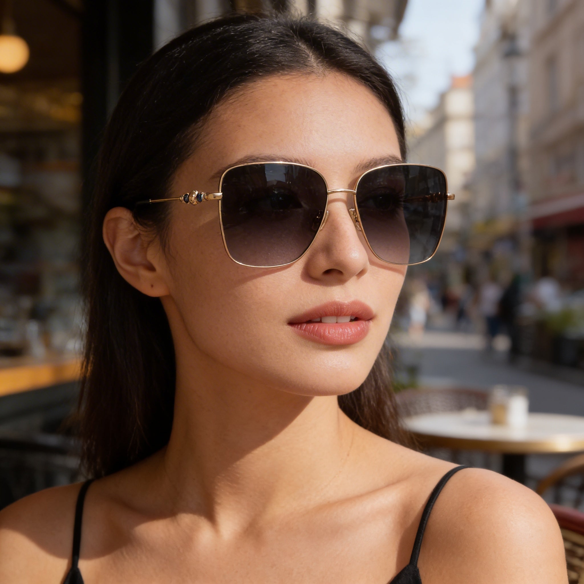 Jimmy Choo Hester/S Women's Square Stainless Steel Black Gold Grey Gradient 100% UV Protection Sunglasses 59mm, Photo 5
