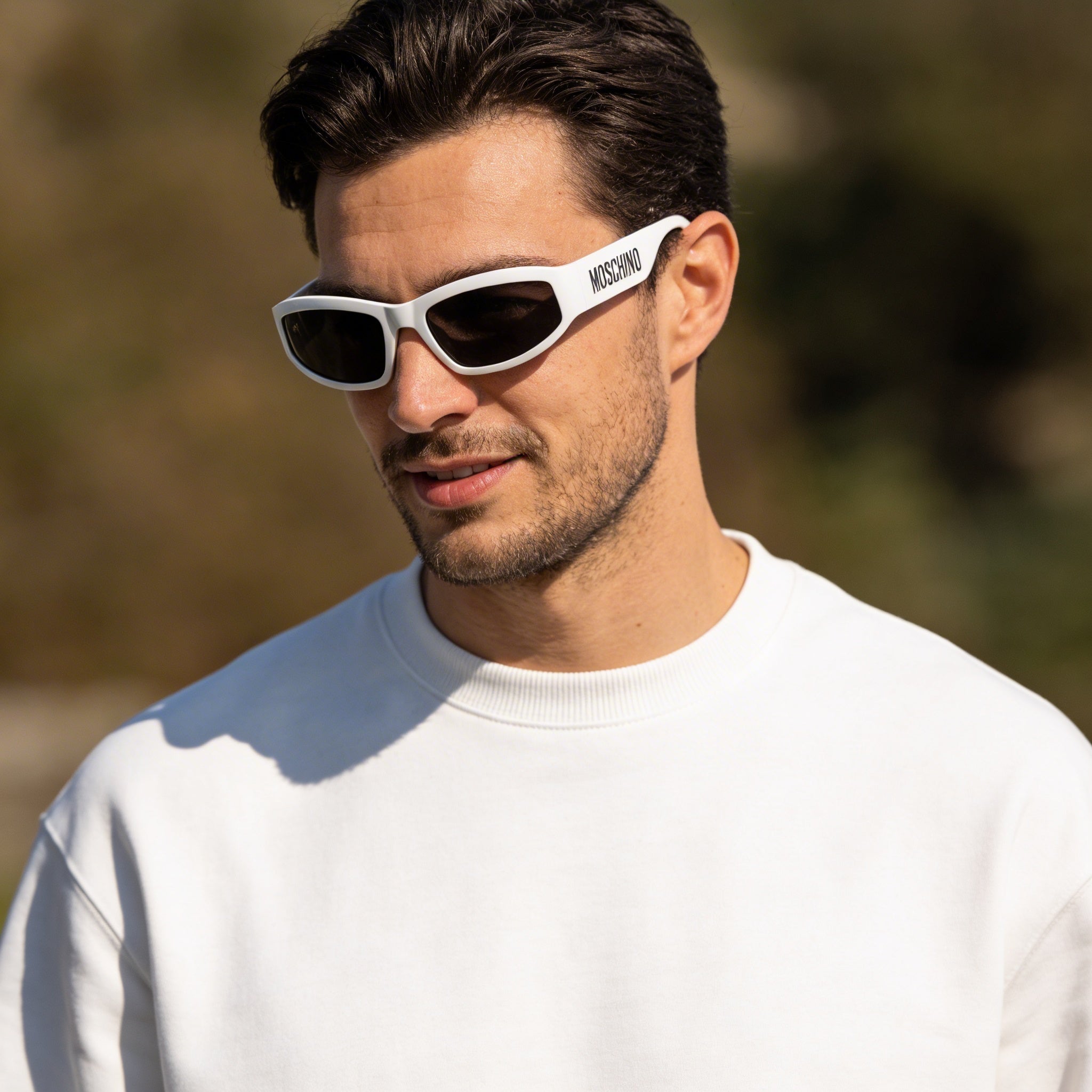Moschino Casual Men's Matte White POLYAMIDE INJ-GRIL. Frame Sunglasses with Grey Lenses 60mm, Photo 5