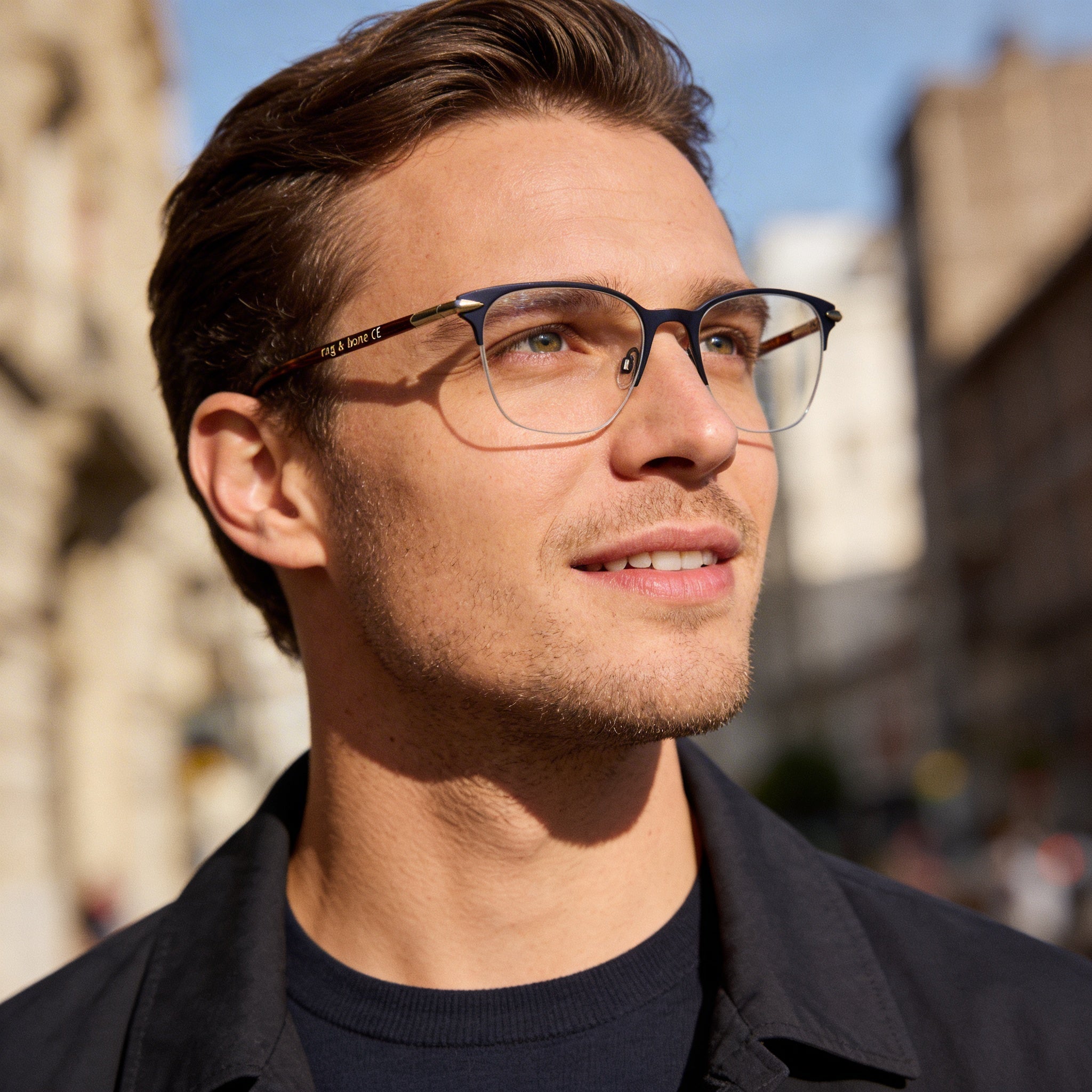 rag & bone RNB7029 Gafas de hombre de acero inoxidable negro mate de 53 mm, Photo 4