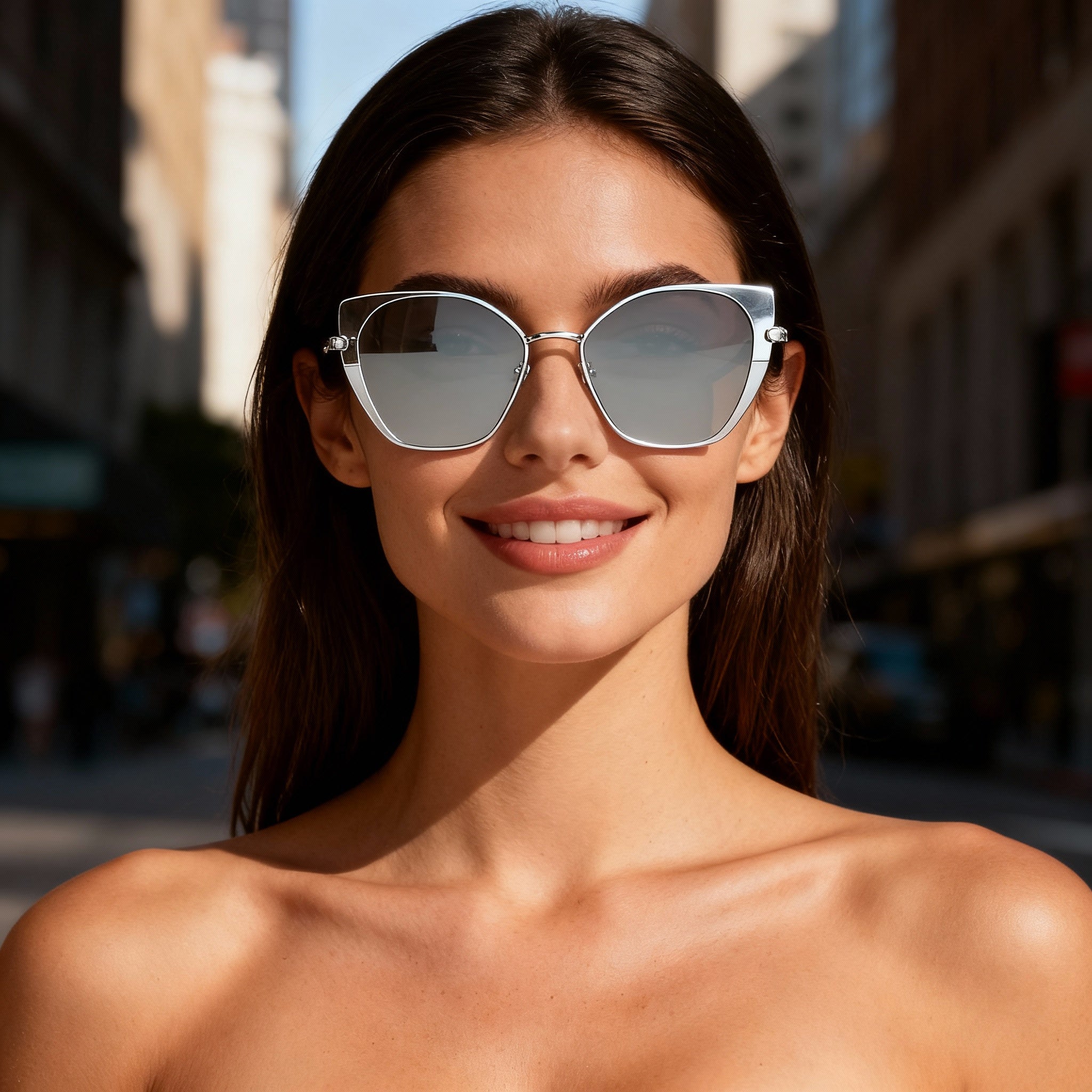 Longchamp LO175S Women's Silver Metal Butterfly Sunglasses 56mm Lens, 100% UV Non-Polarized, Photo 6