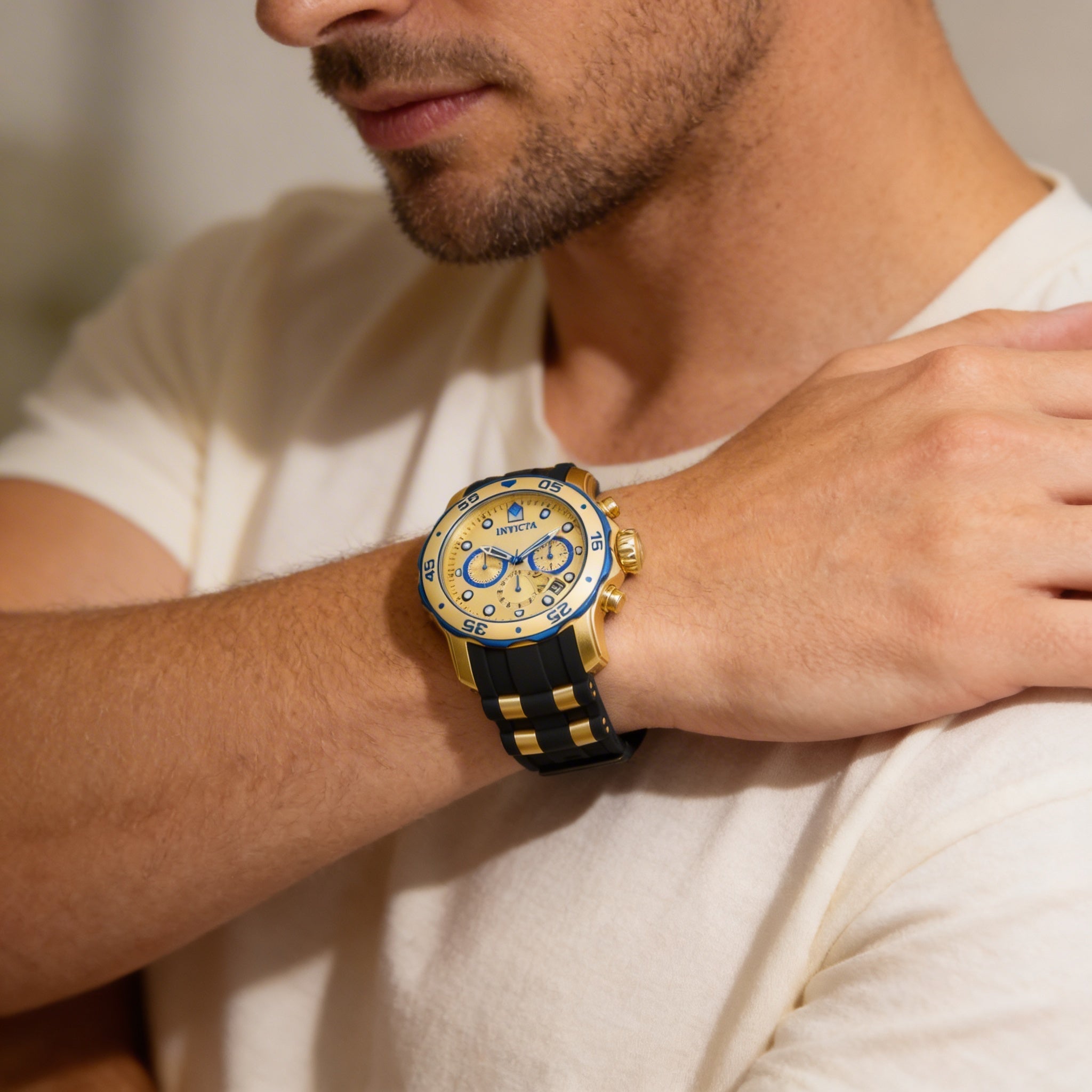 Invicta Men's Casual Swiss-Quartz Chronograph Gold Tone Stainless Steel 48mm Water Resistant Watch, Photo 4