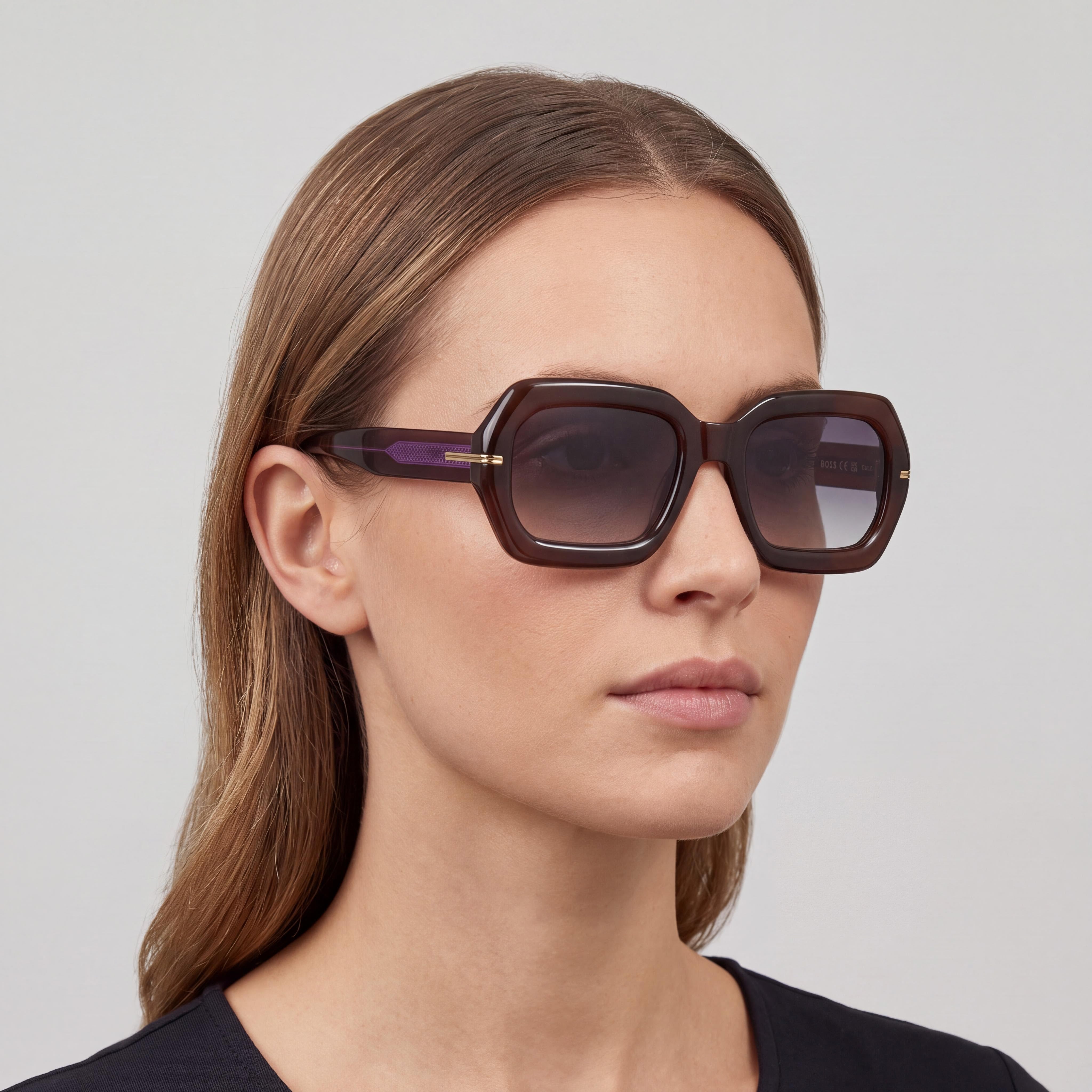Gafas de sol modernas para mujer HUGO BOSS BLACK de acetato marrón, lentes grises de doble sombra, protección UV del 100 %, 54 mm, Photo 3