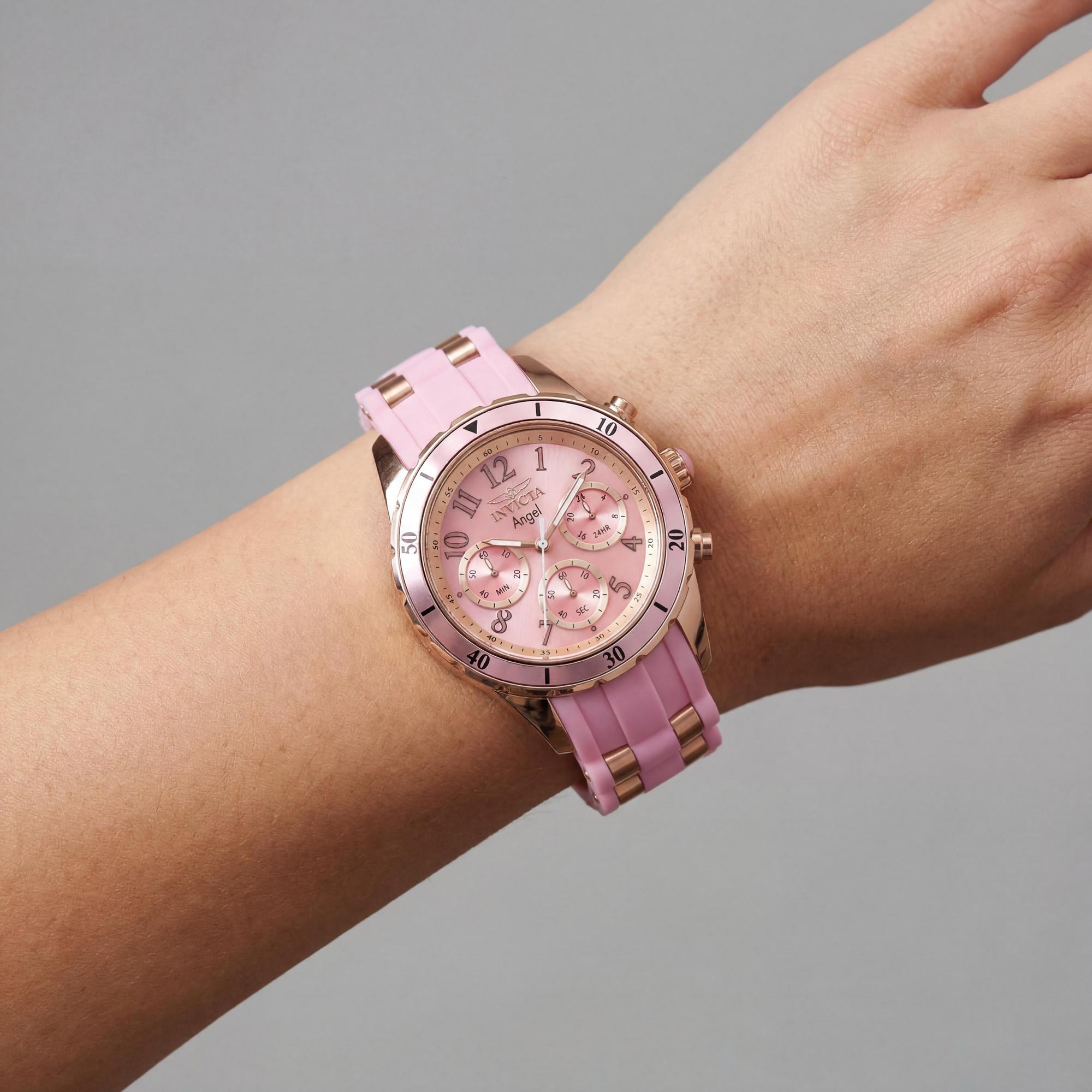 Invicta Japanese Women's Pink Rose Gold Tone Stainless Steel Silicone Quartz Glow In The Dark 100M 40mm Watch, Photo 3