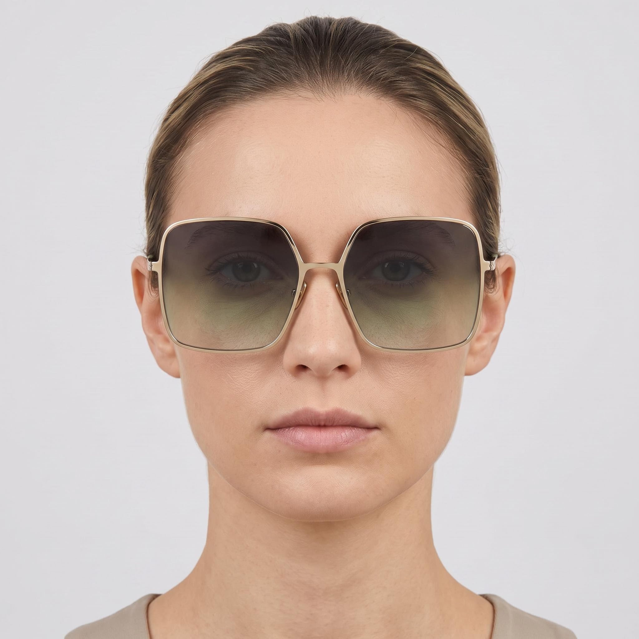Isabel Marant Modern Women's Gold Green Stainless Steel Frame Full Rim Square Non-Polarized Sunglasses 58mm, Photo 3