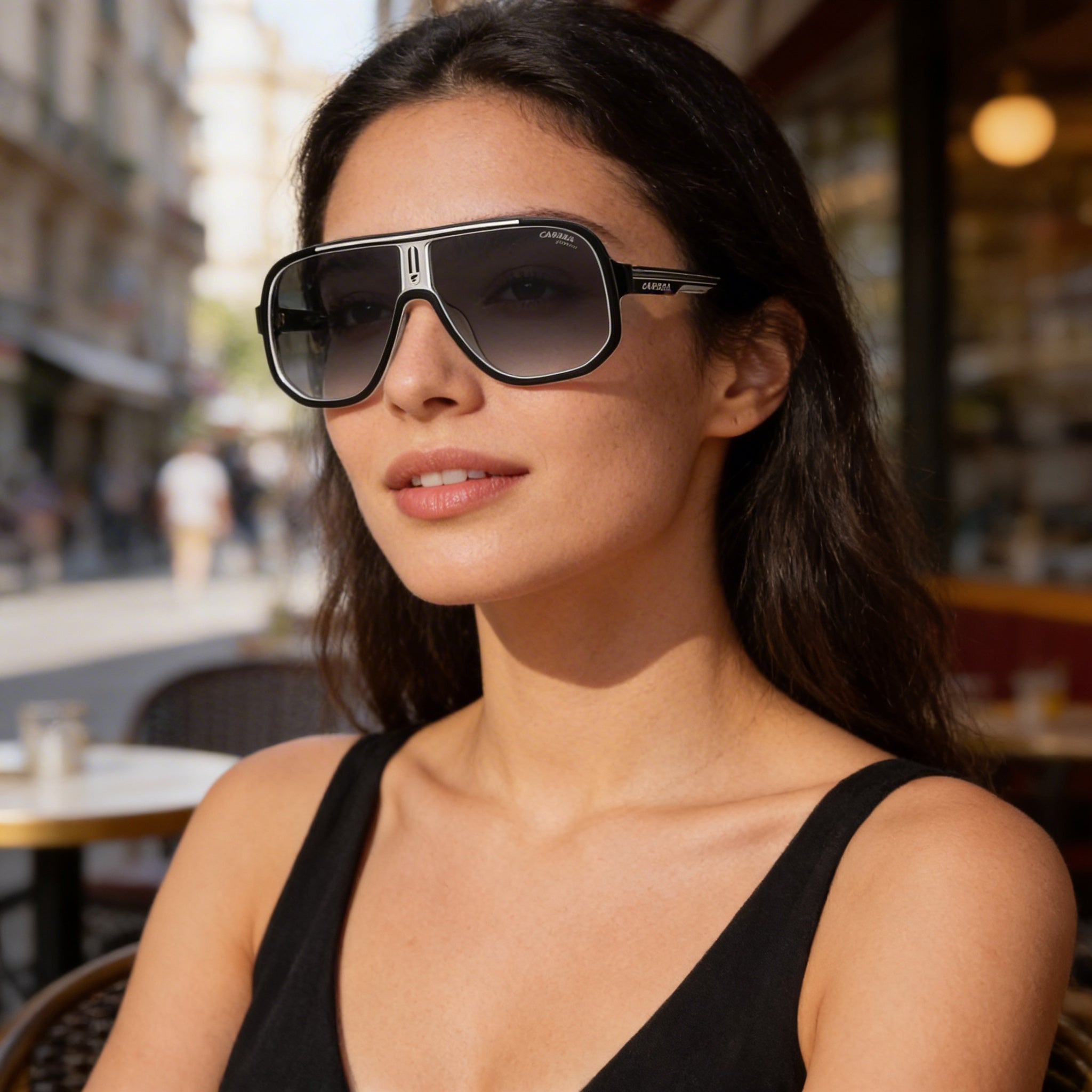 Gafas de sol Carrera modernas unisex con montura y lentes de poliamida en blanco y negro, con protección UV y no polarizadas, 63mm, Photo 6
