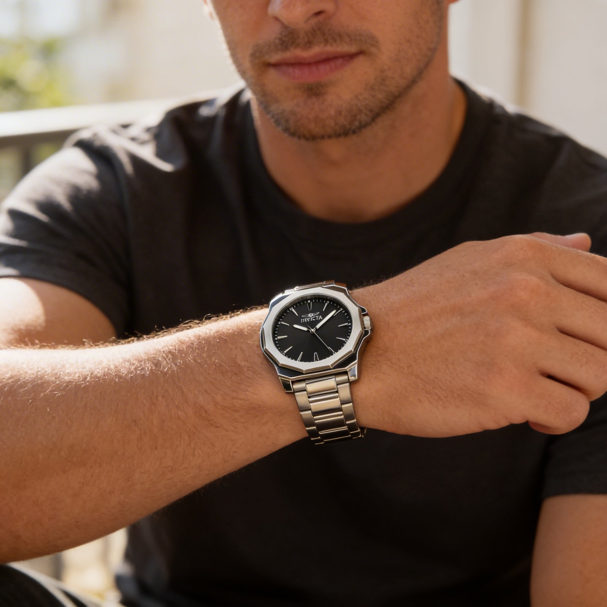 Invicta Fashionable Men's 42mm Silver Black Stainless Steel Quartz Watch with Scratch-Resistant Black Dial, Photo 5