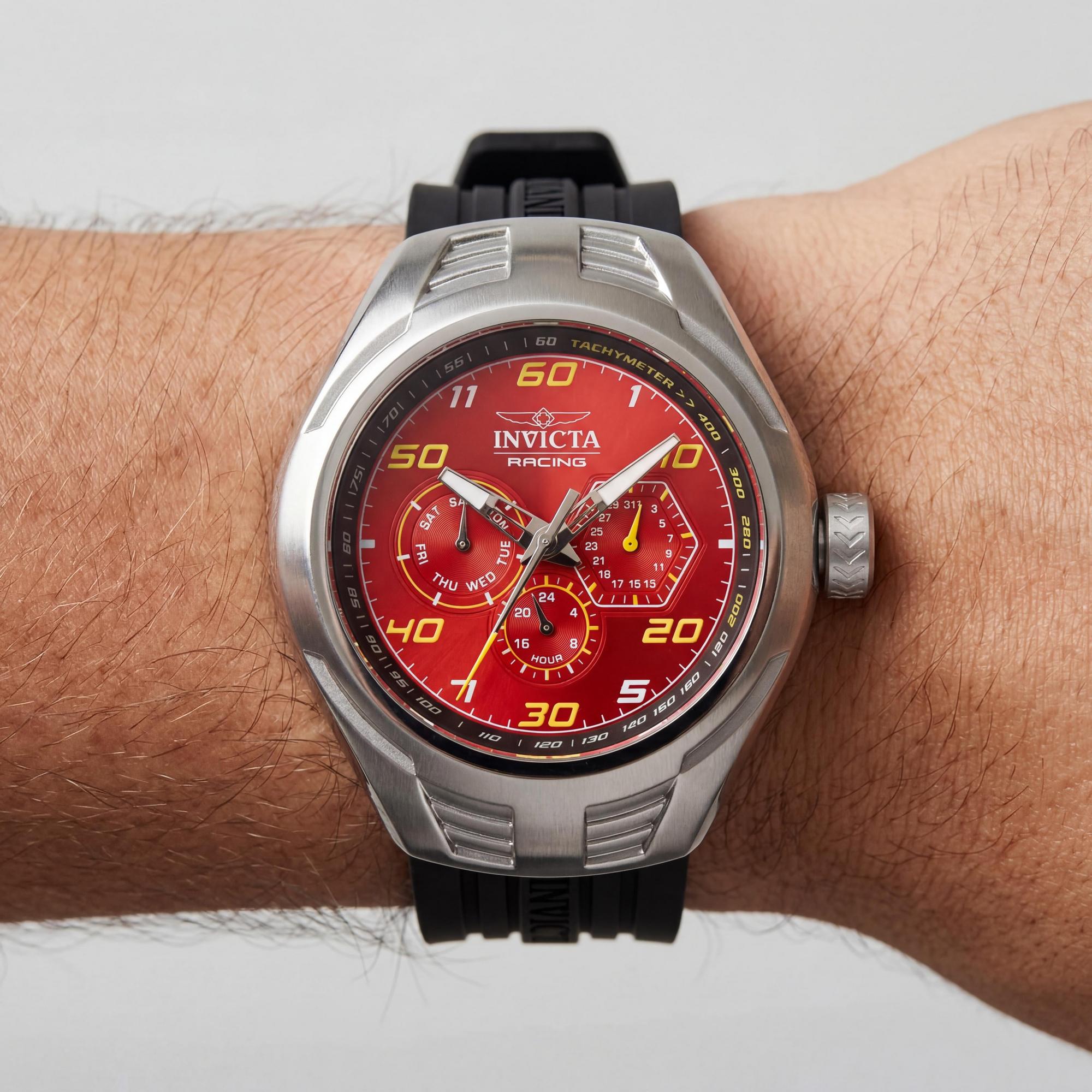 Invicta Racing 47727 46mm Stainless Steel Red Dial Chronograph Watch with Silicone Strap, Photo 3